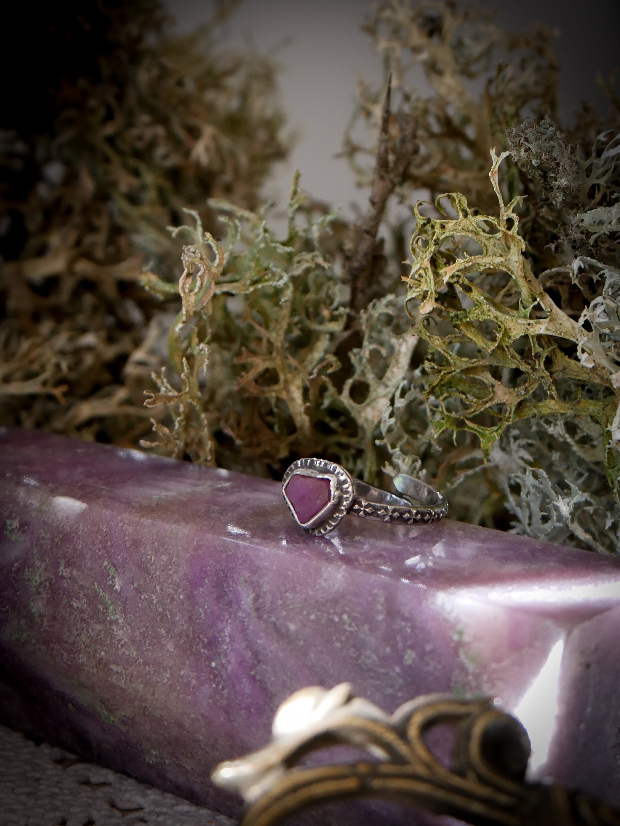 Mysticum Gemma - Raw Ruby and Silver Ring