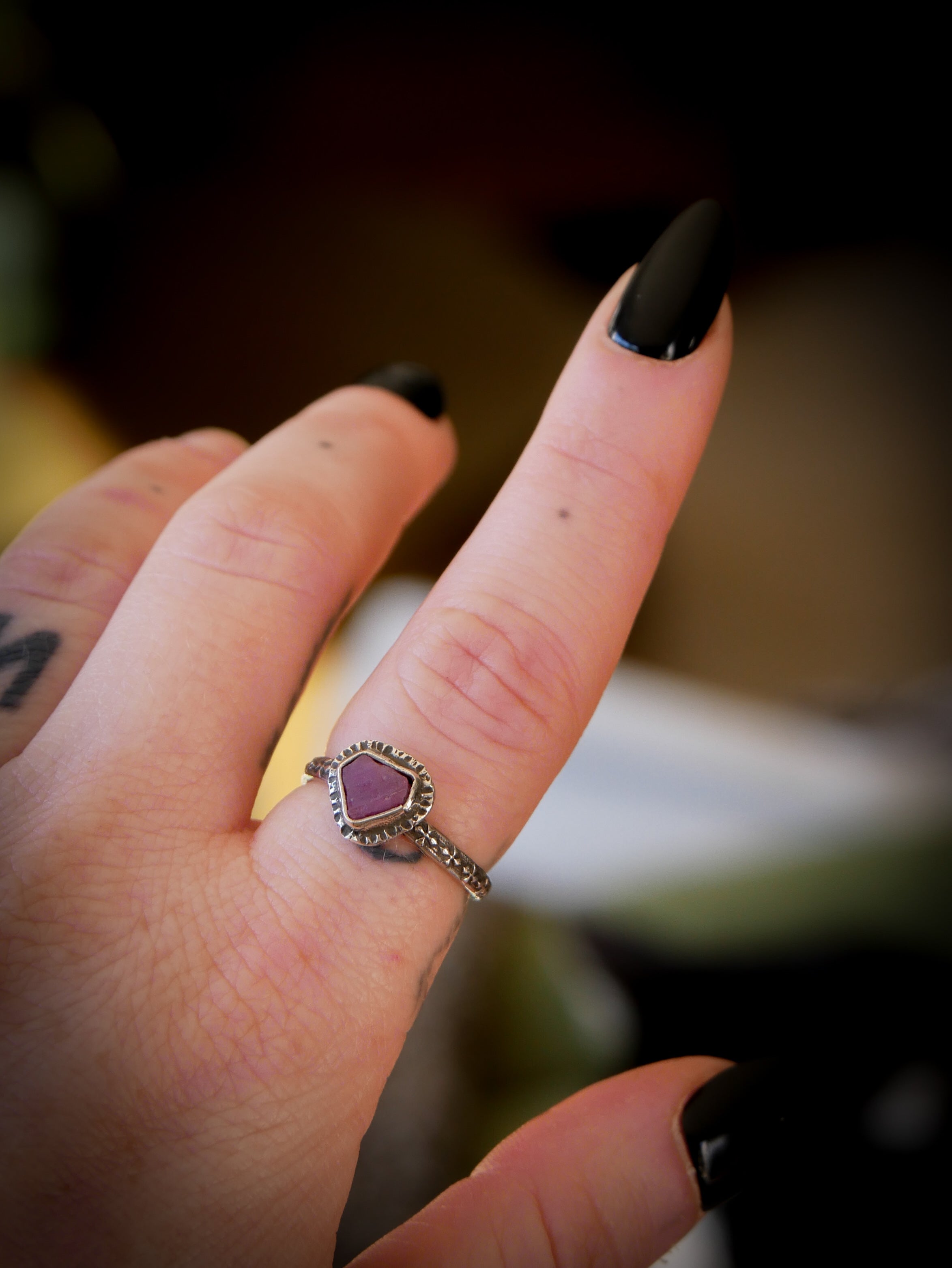 Mysticum Gemma - Raw Ruby and Silver Ring