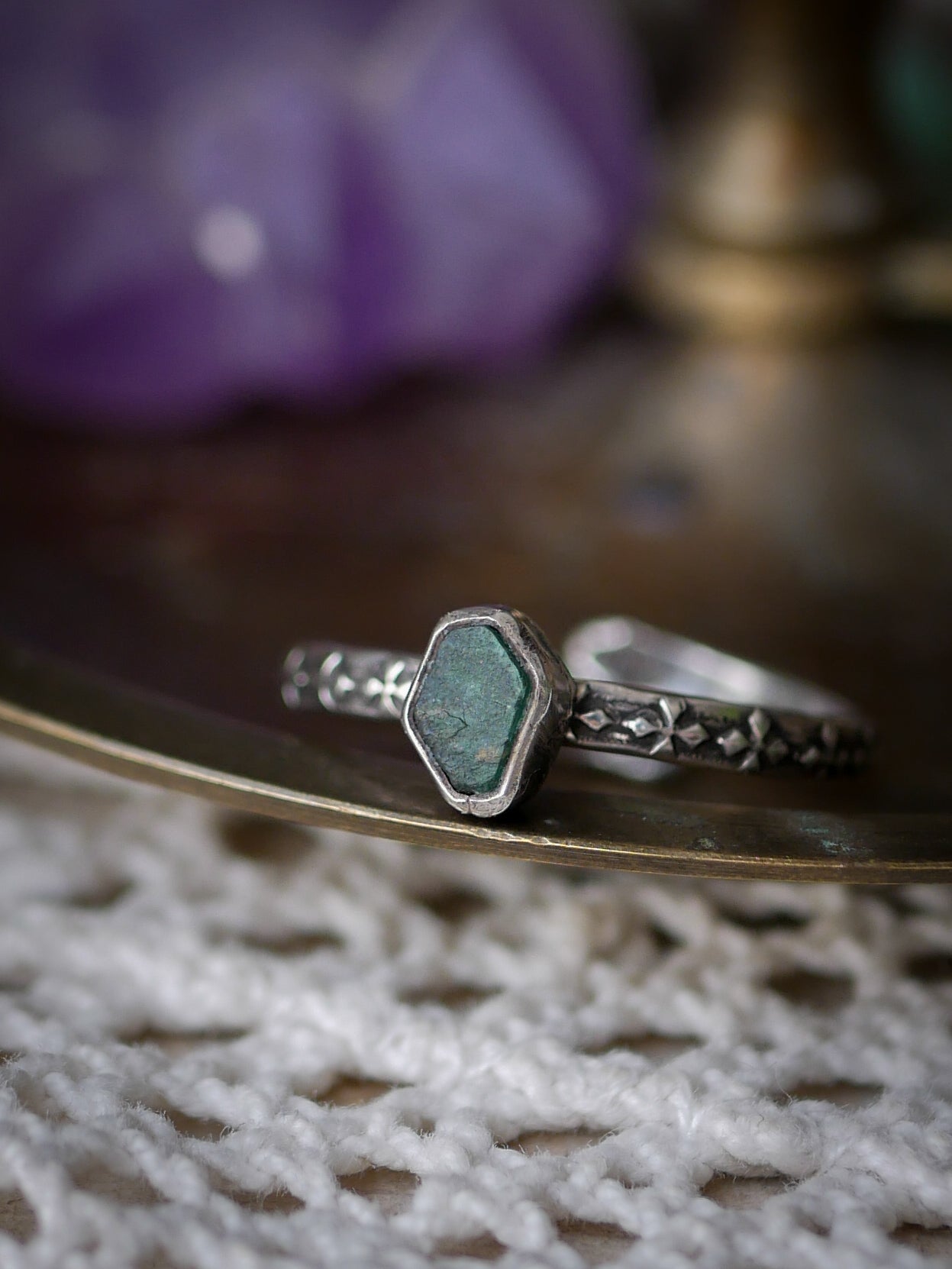 The Necromancer - Genuine Raw Emerald and Silver Ring