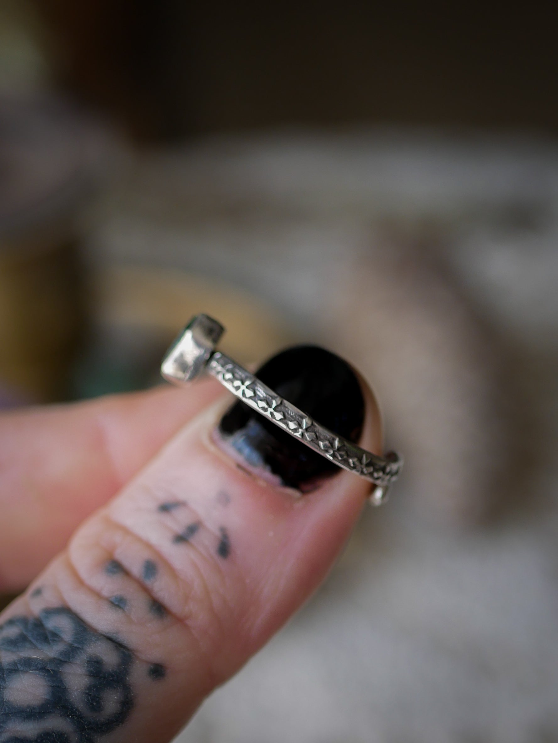 The Necromancer - Genuine Raw Emerald and Silver Ring