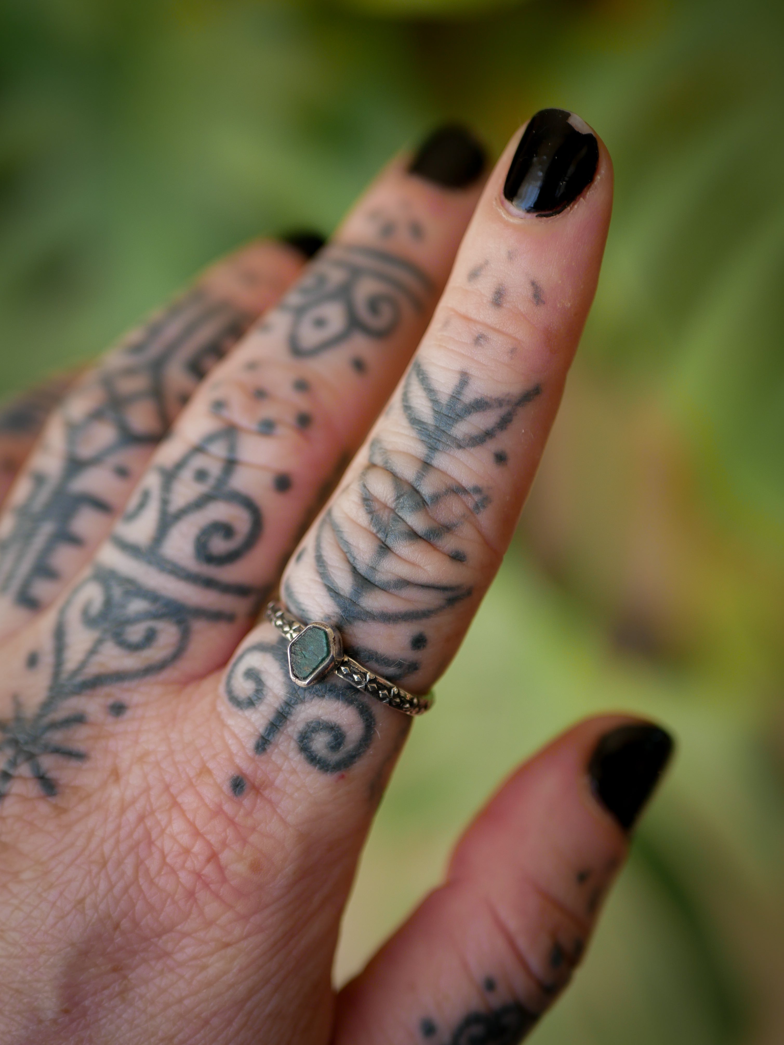 The Necromancer - Genuine Raw Emerald and Silver Ring