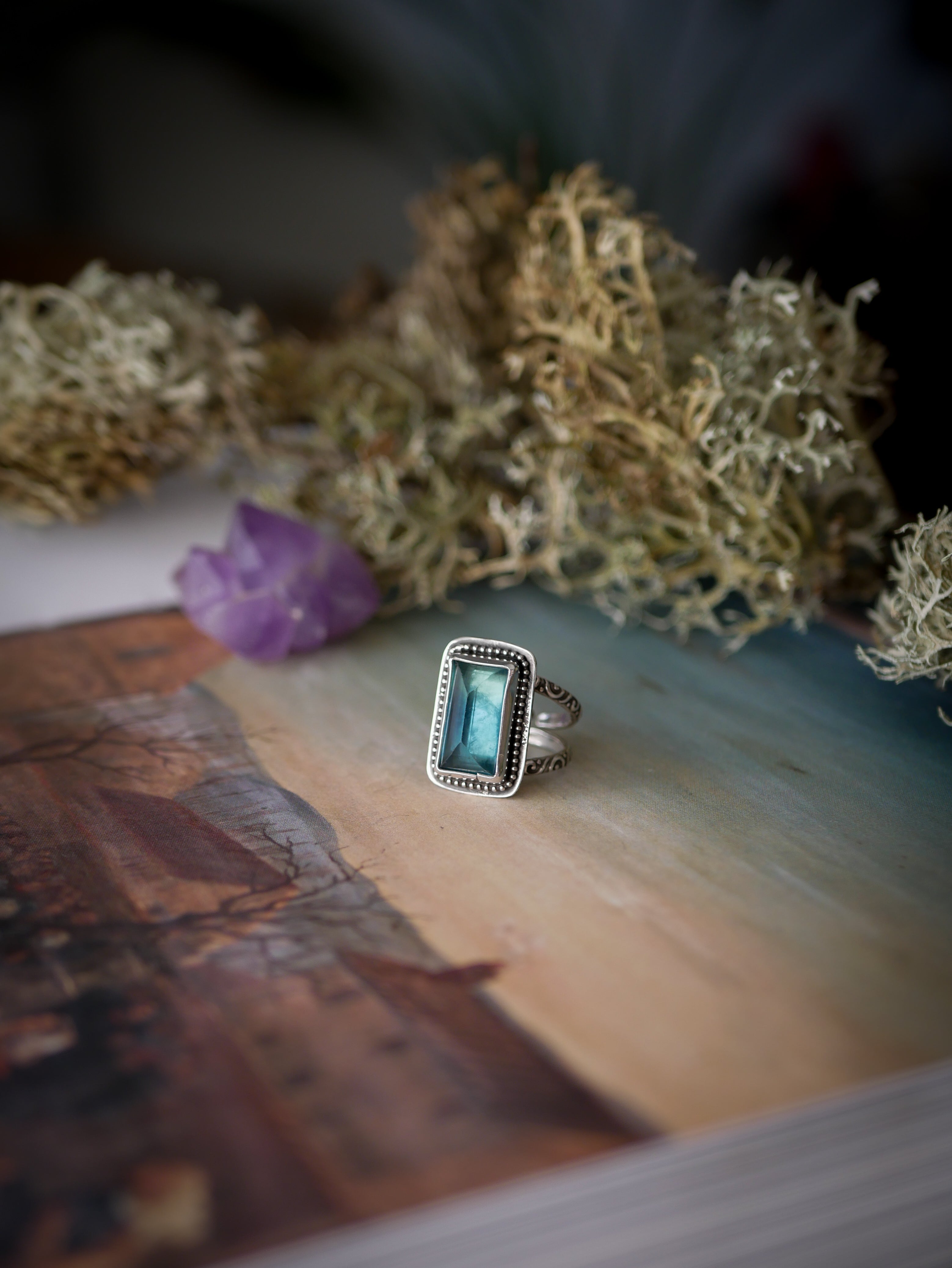 La Dryade - Bague en fluorite verte facettée et argent