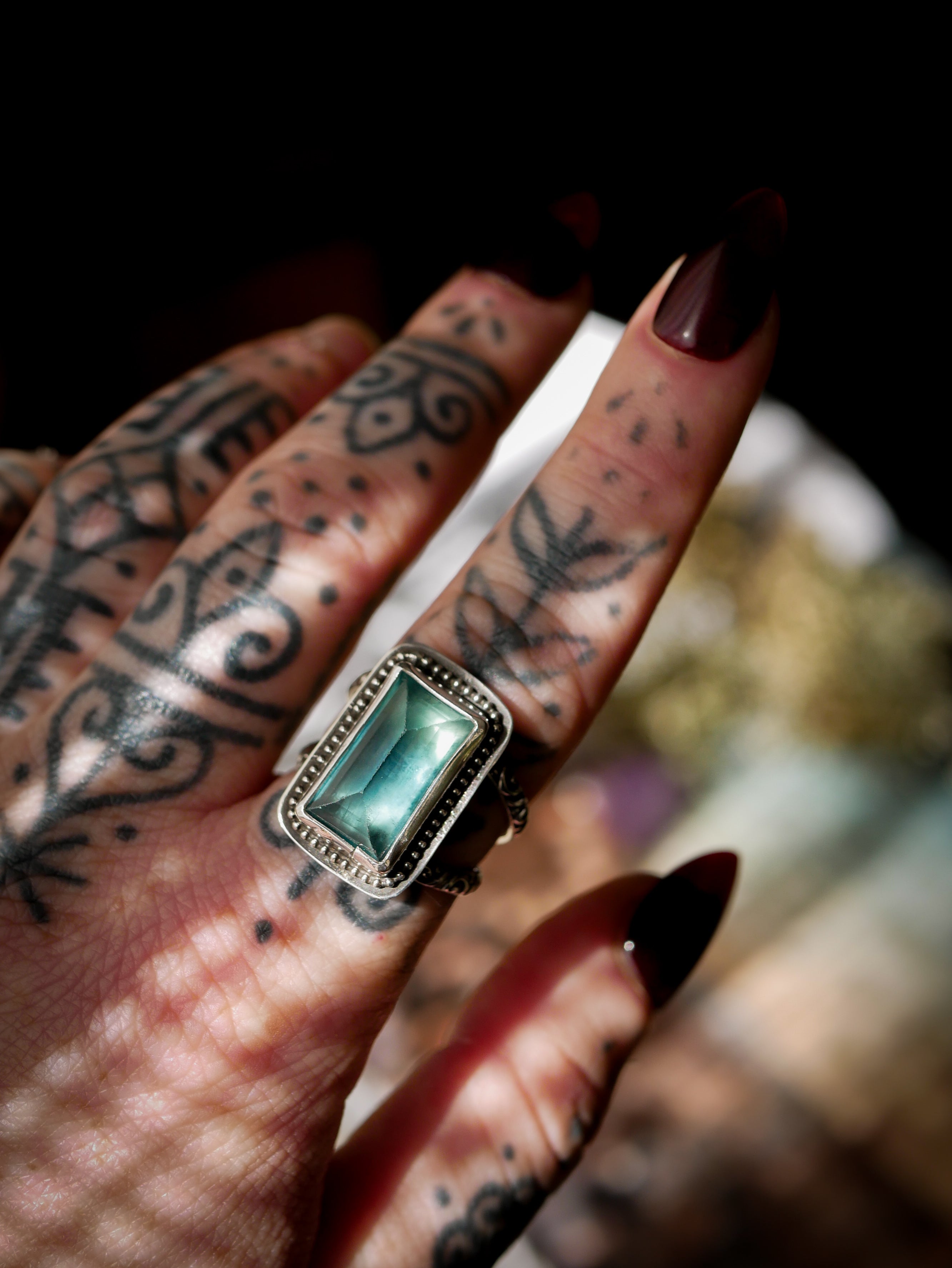 La Dryade - Bague en fluorite verte facettée et argent