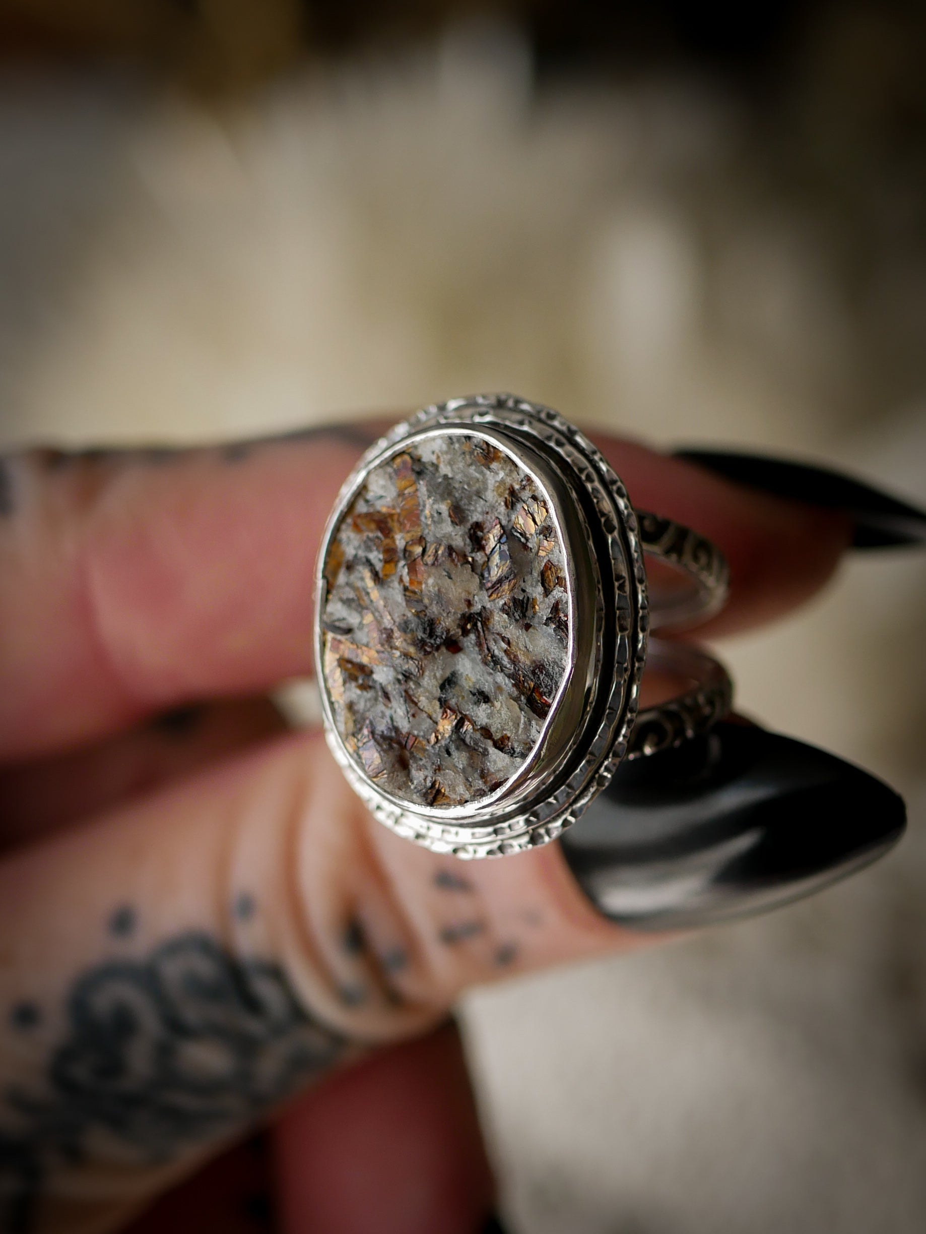 Helios - Astrophyllite and silver ring