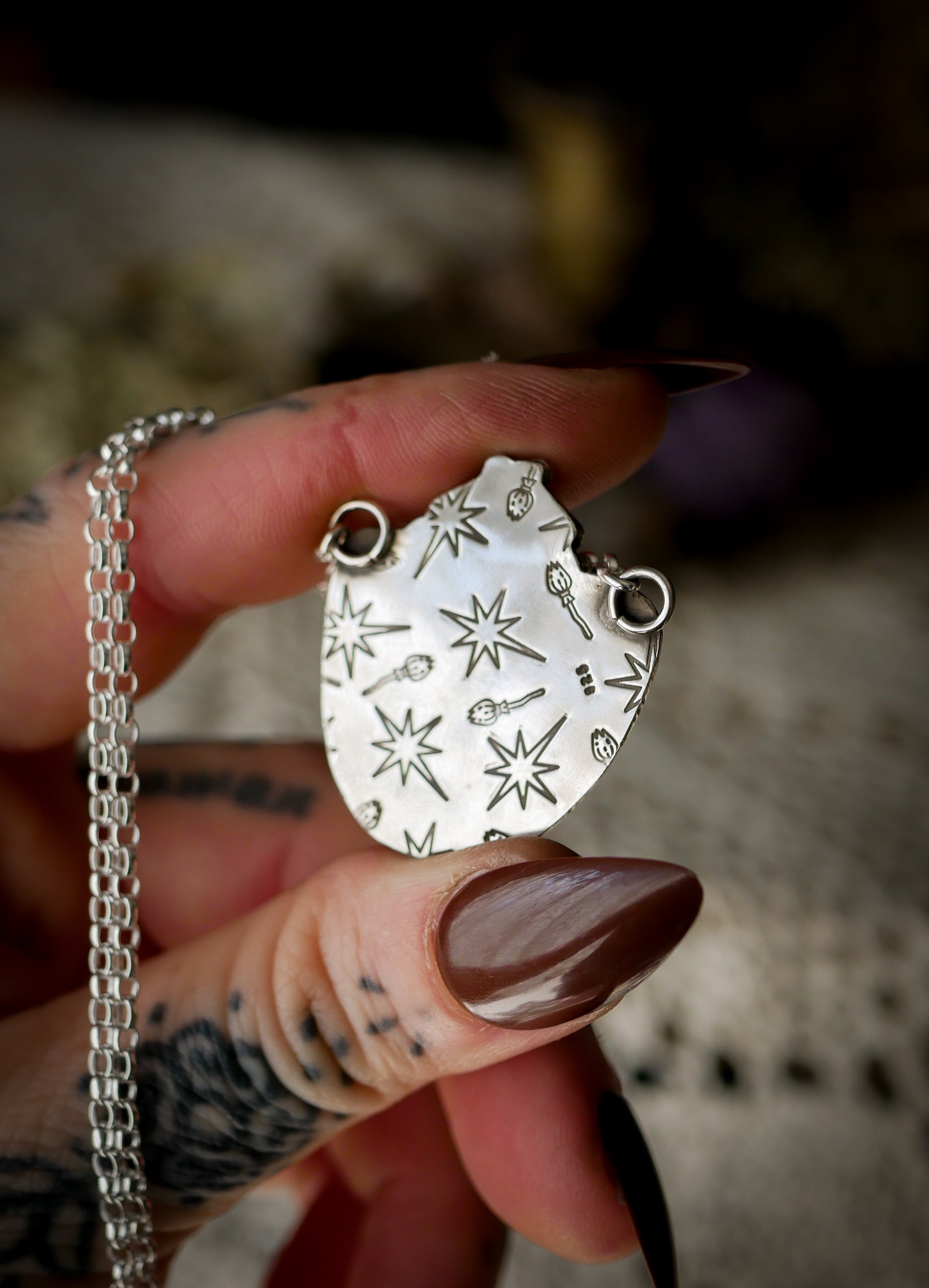 Lightworker - Nueva agate and silver necklace, stamped butterfly
