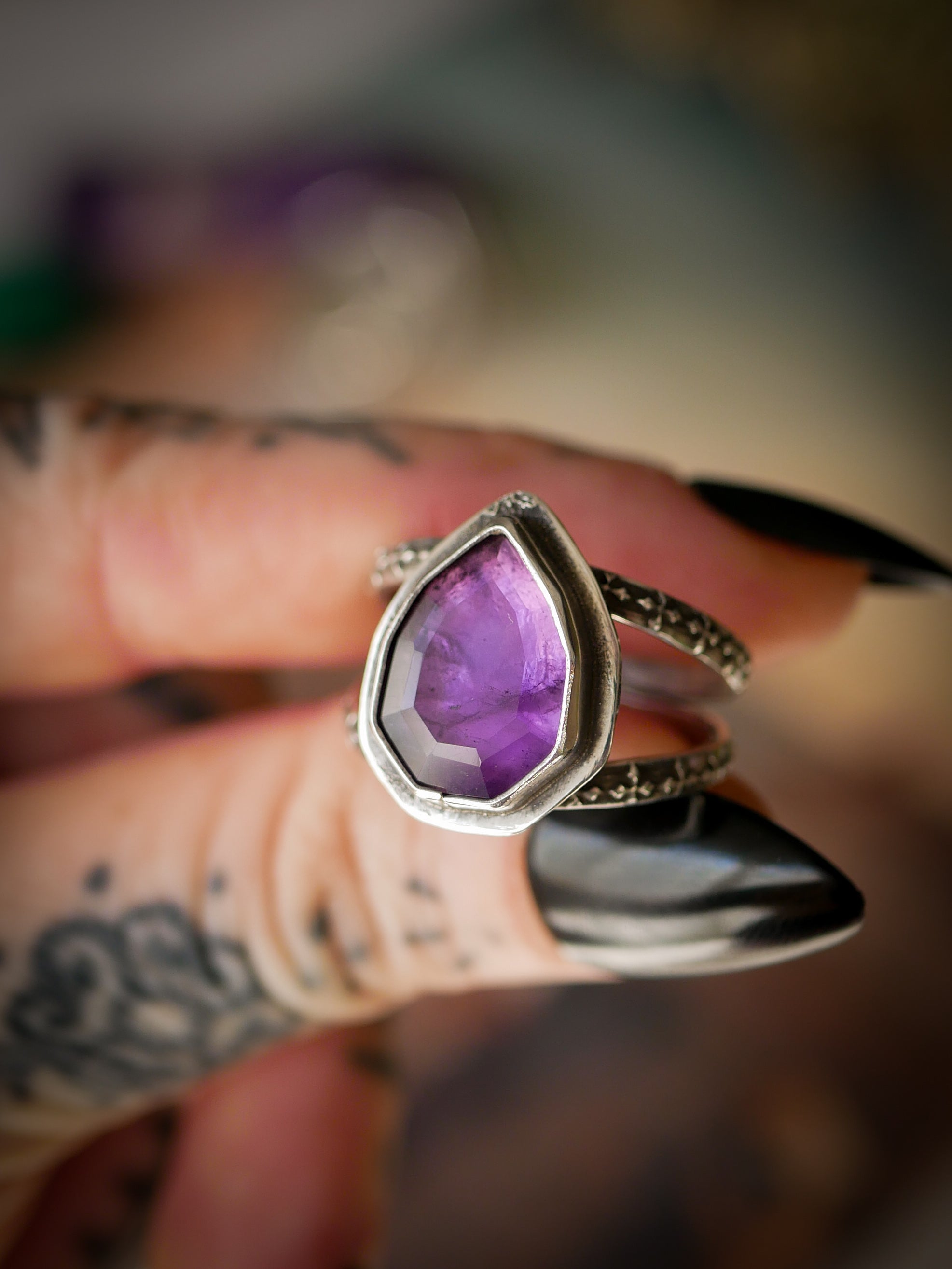Hecate - Faceted Amethyst and Silver Ring