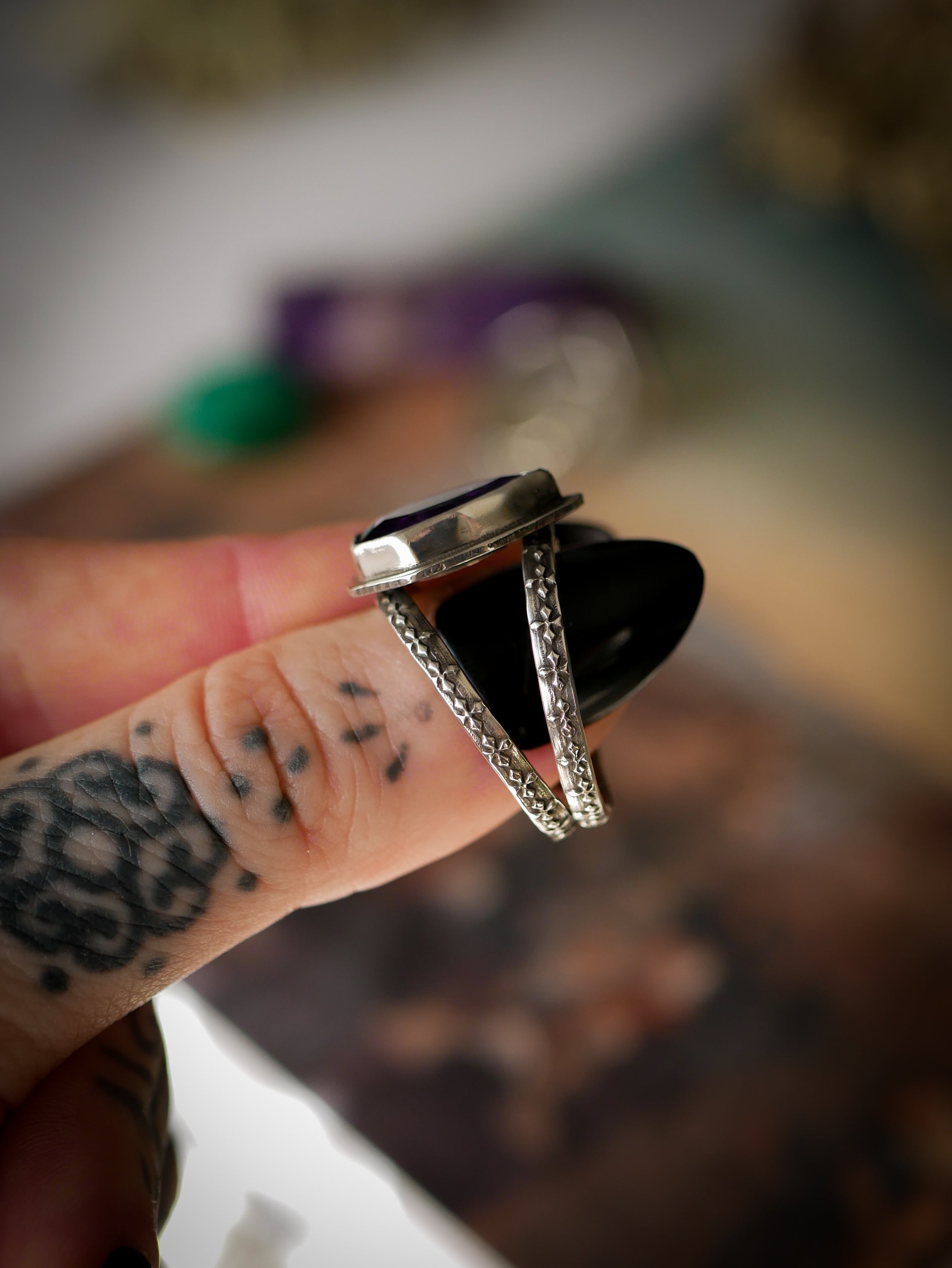 Hecate - Faceted Amethyst and Silver Ring