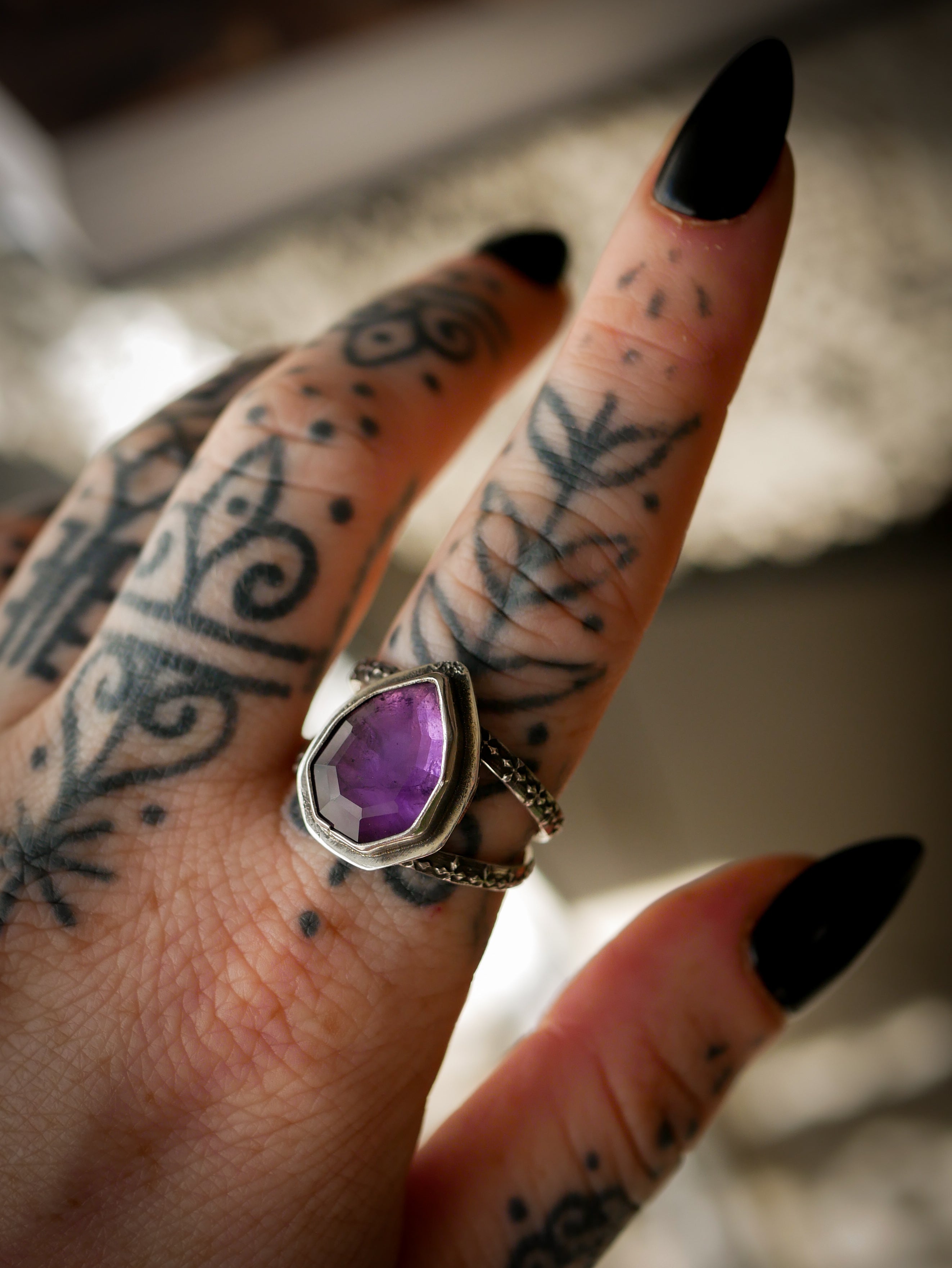Hecate - Faceted Amethyst and Silver Ring