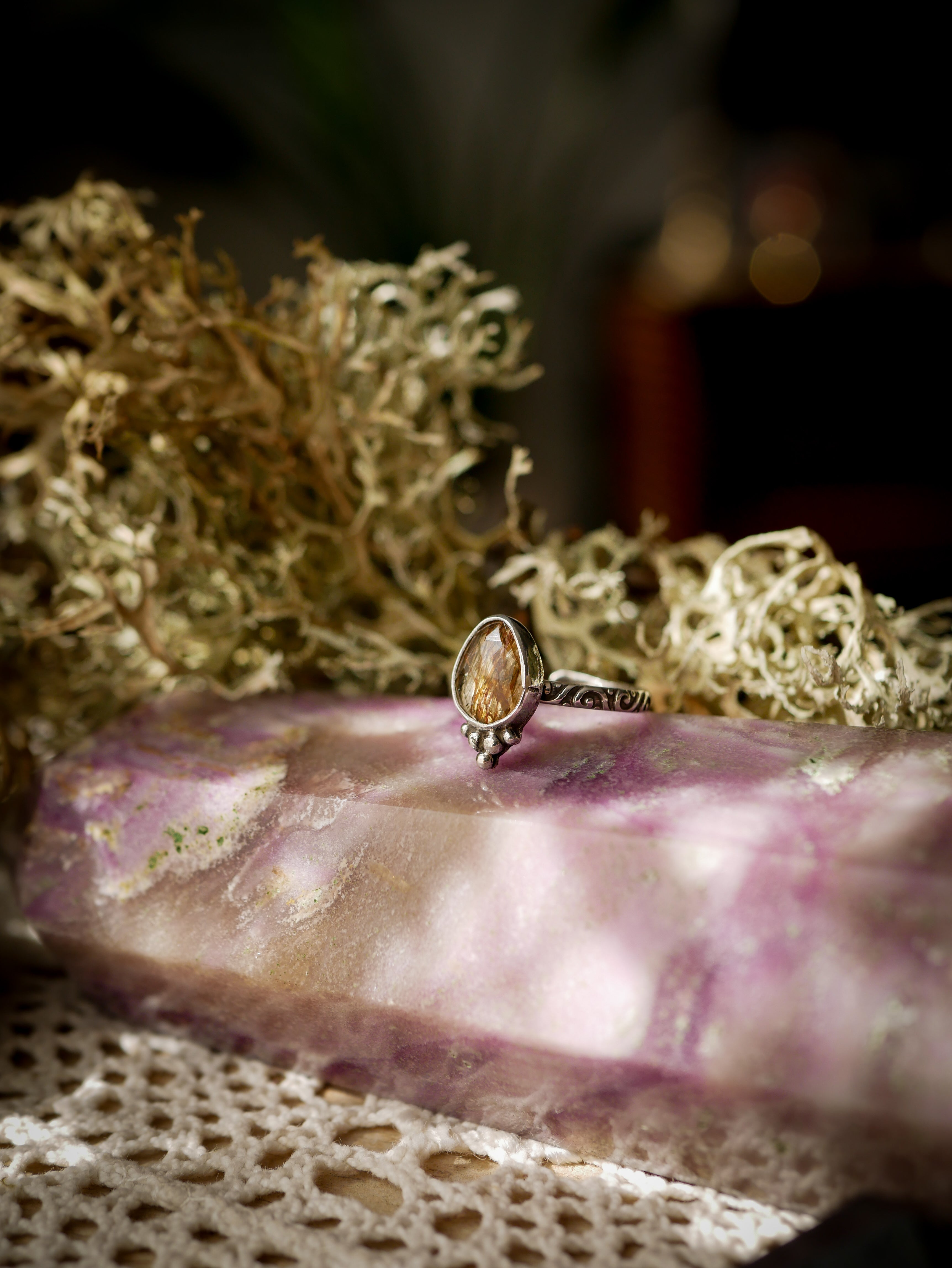 Vasudhārā - Faceted Golden Rutilated Quartz and Silver Ring