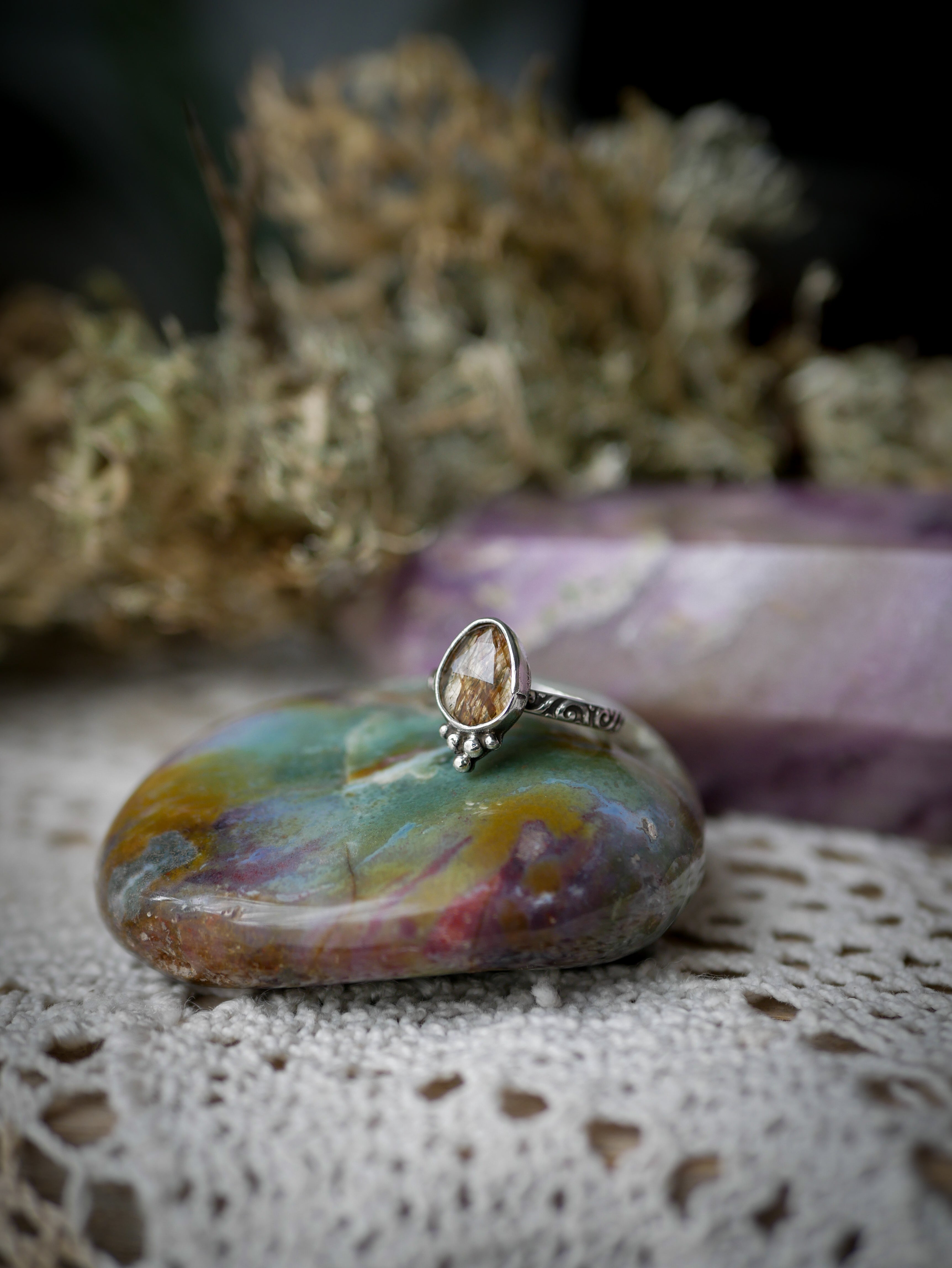 Vasudhārā - Faceted Golden Rutilated Quartz and Silver Ring