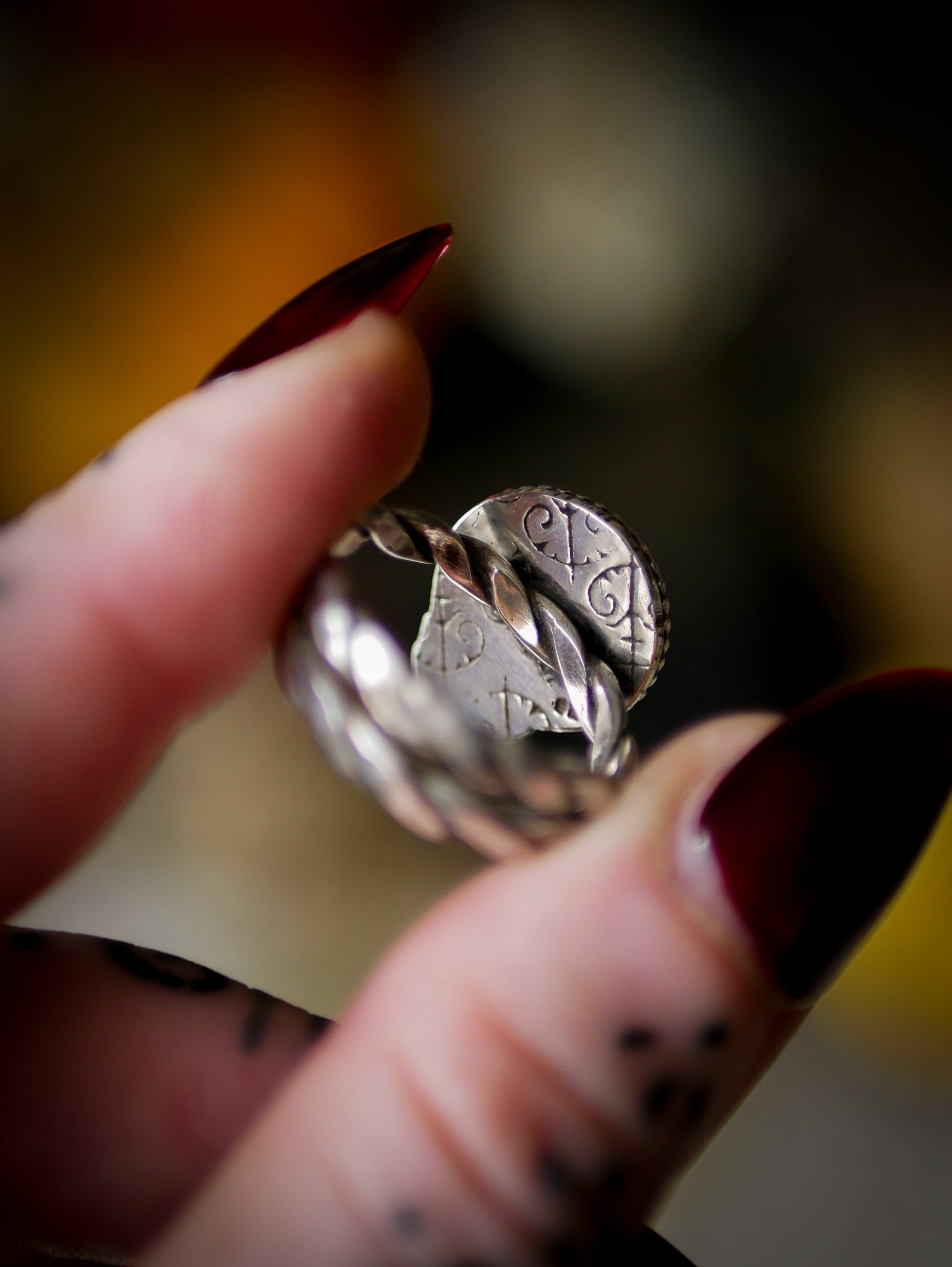 The Soul of the Night - Aurora Opal and Silver Ring, Forged Bat
