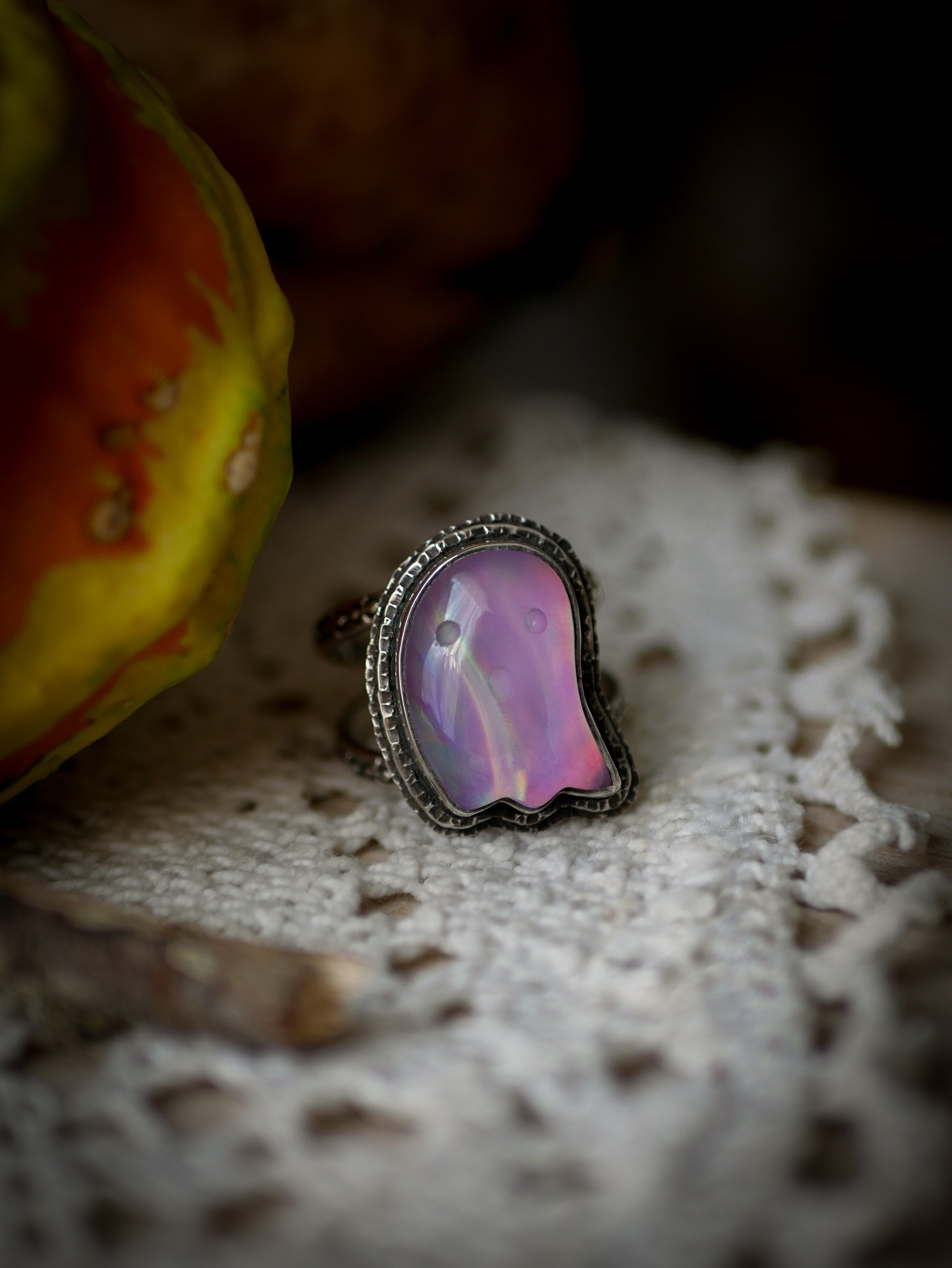 The Manor Ghost - Aurora Opal and Silver Ghost Ring