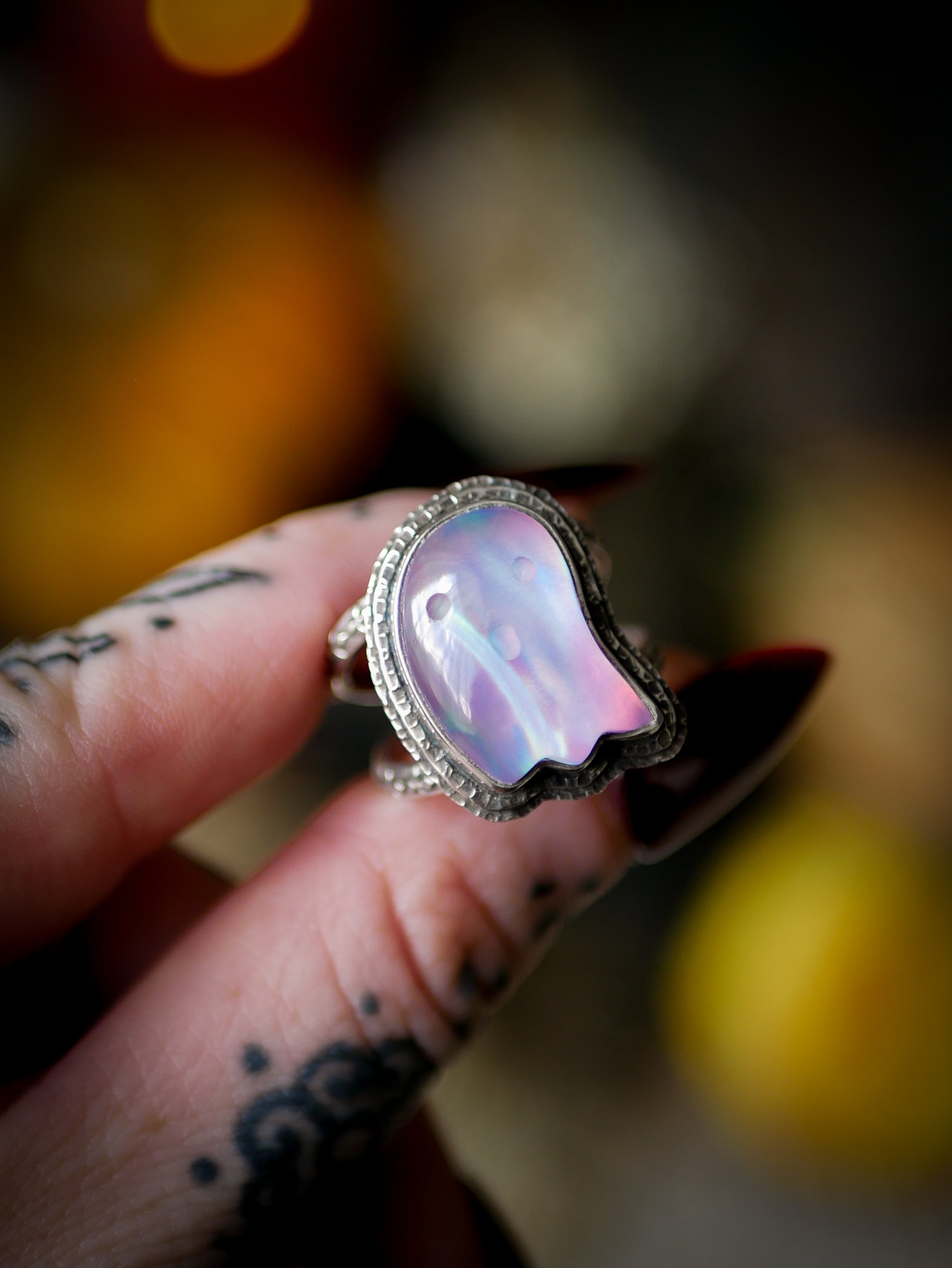 The Manor Ghost - Aurora Opal and Silver Ghost Ring