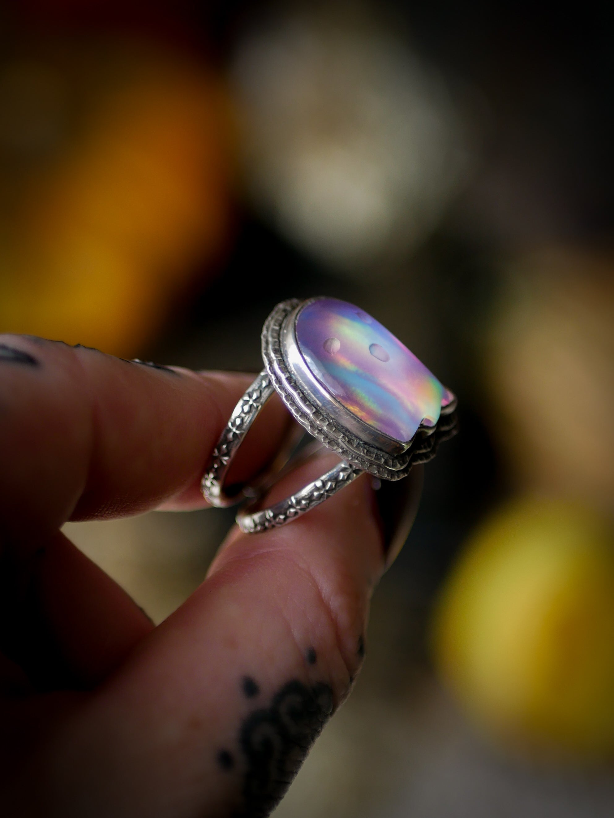 The Manor Ghost - Aurora Opal and Silver Ghost Ring