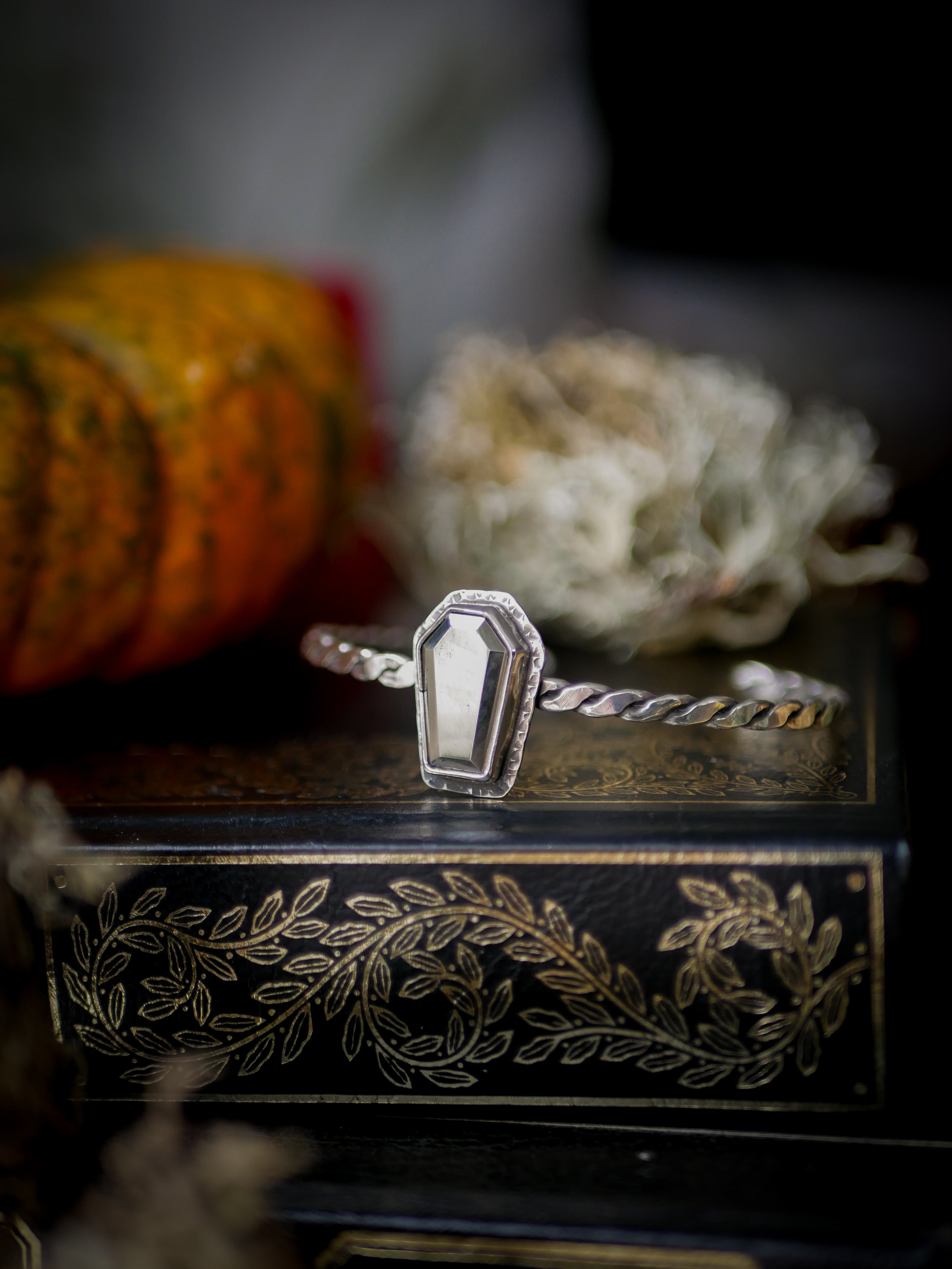 The Spirit of the Cemetery - Pyrite and Silver Coffin Bangle Bracelet