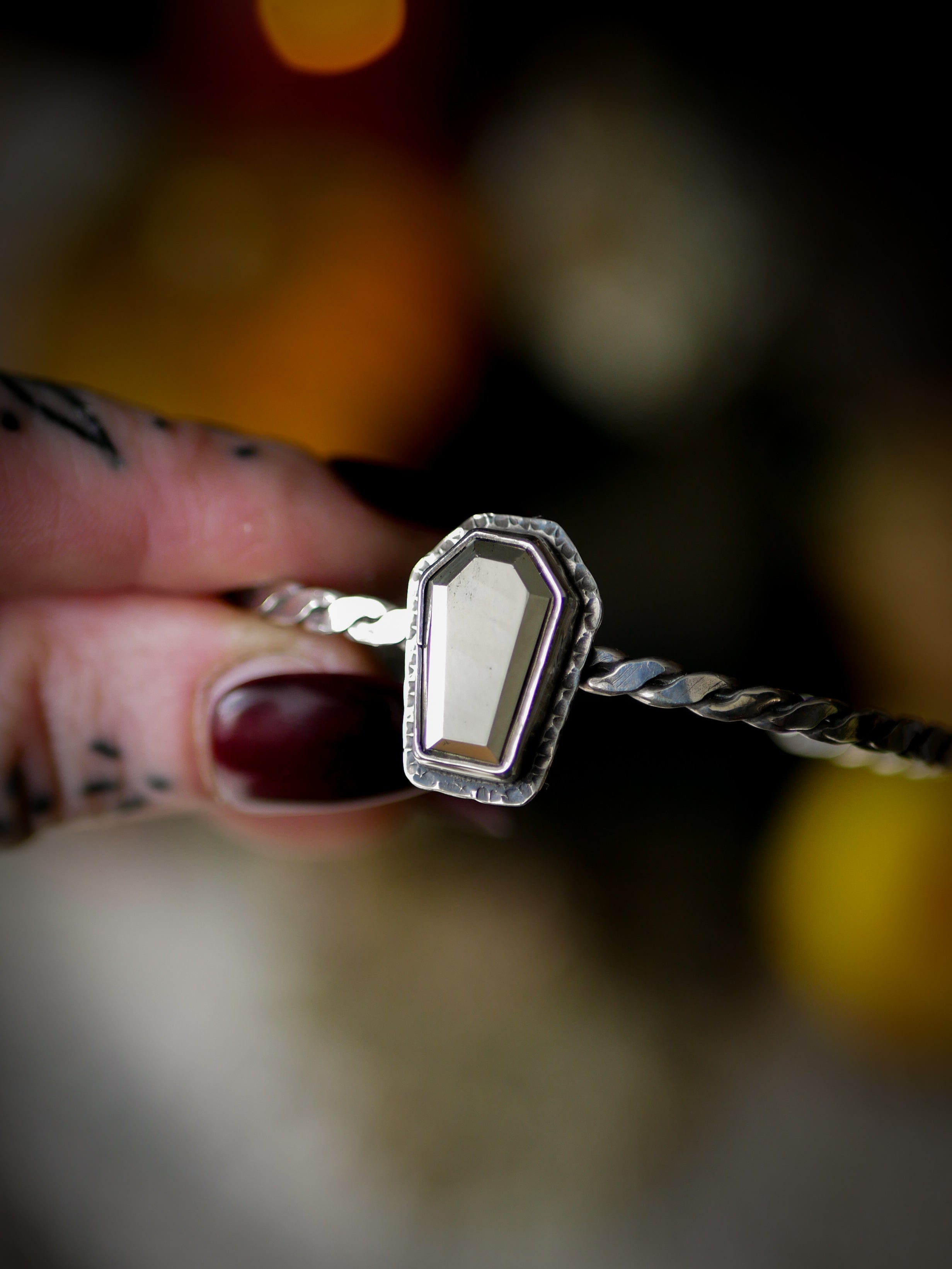The Spirit of the Cemetery - Pyrite and Silver Coffin Bangle Bracelet