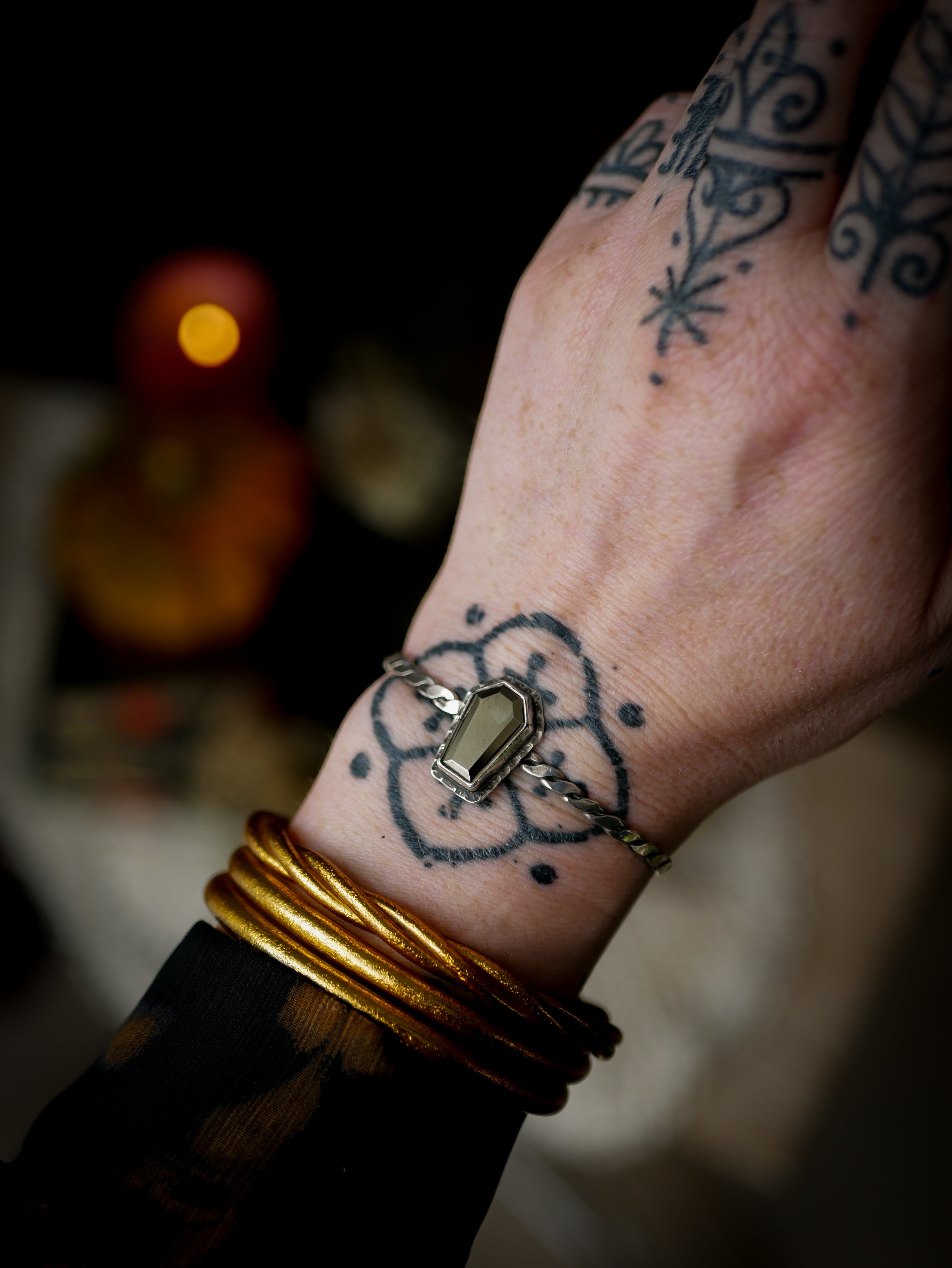 The Spirit of the Cemetery - Pyrite and Silver Coffin Bangle Bracelet
