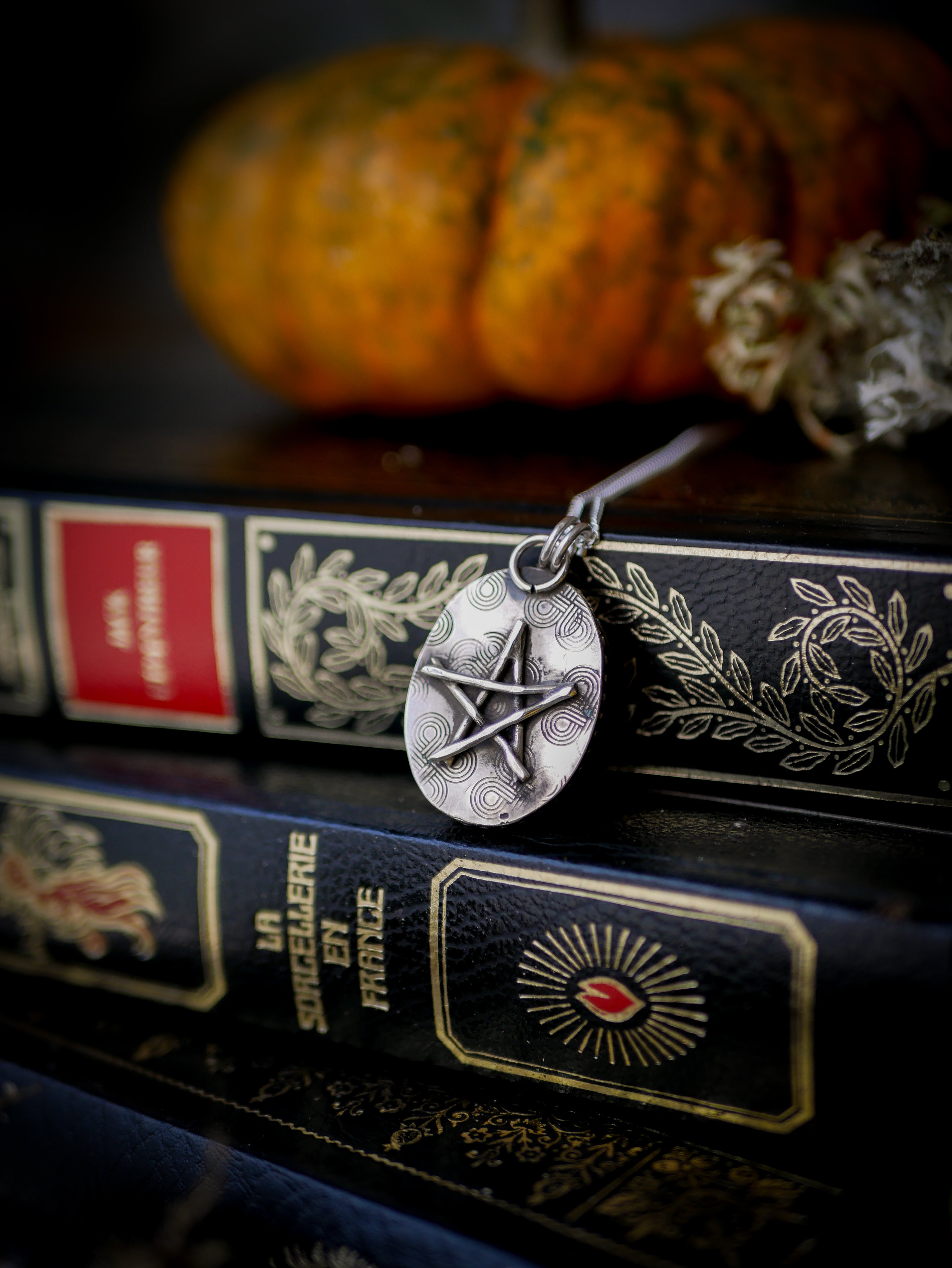 Samhain - Botryoidal Hematite Necklace, Silver and Forged Pentagram on Back
