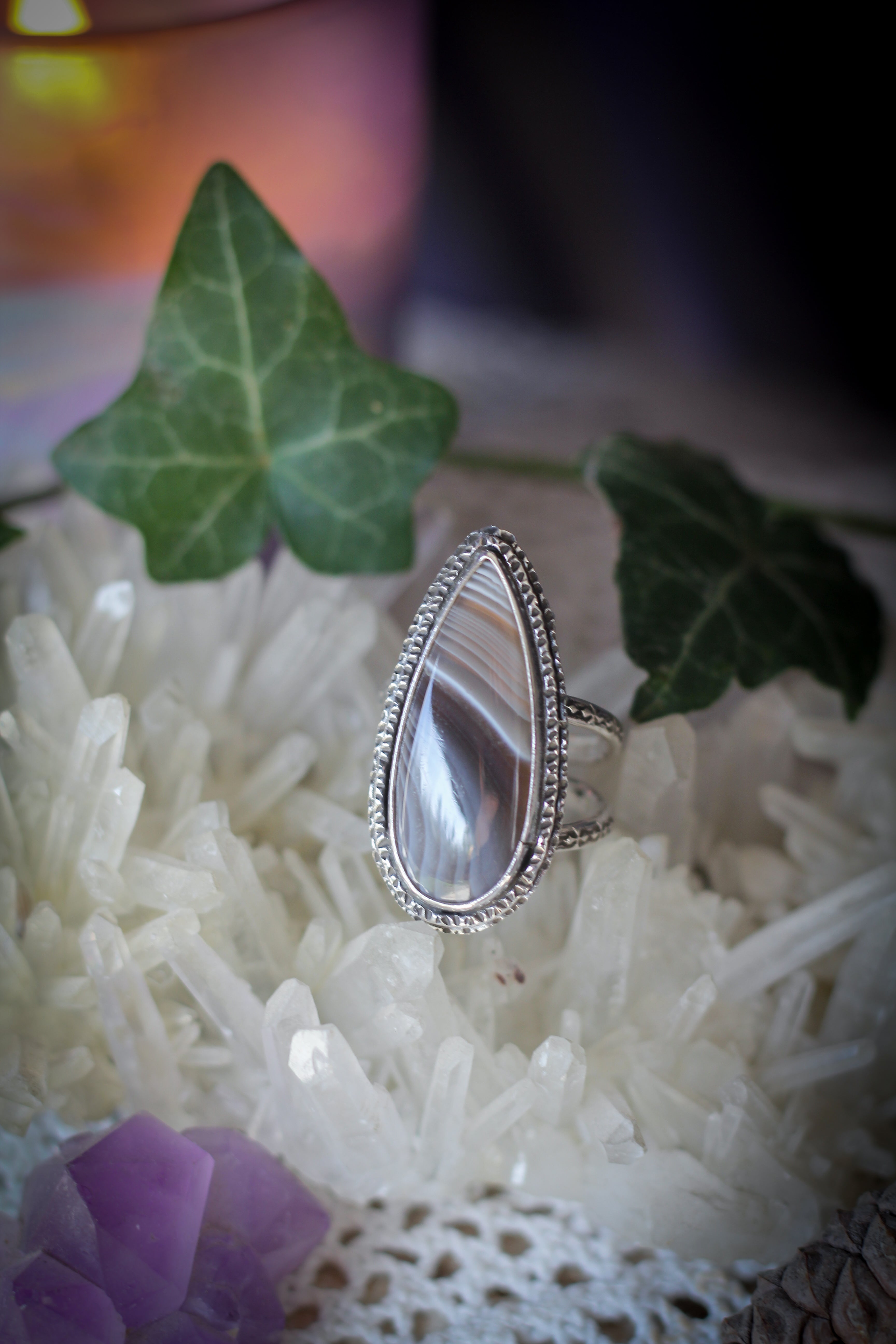 Divinatio - Bague en agate du Botswana et argent