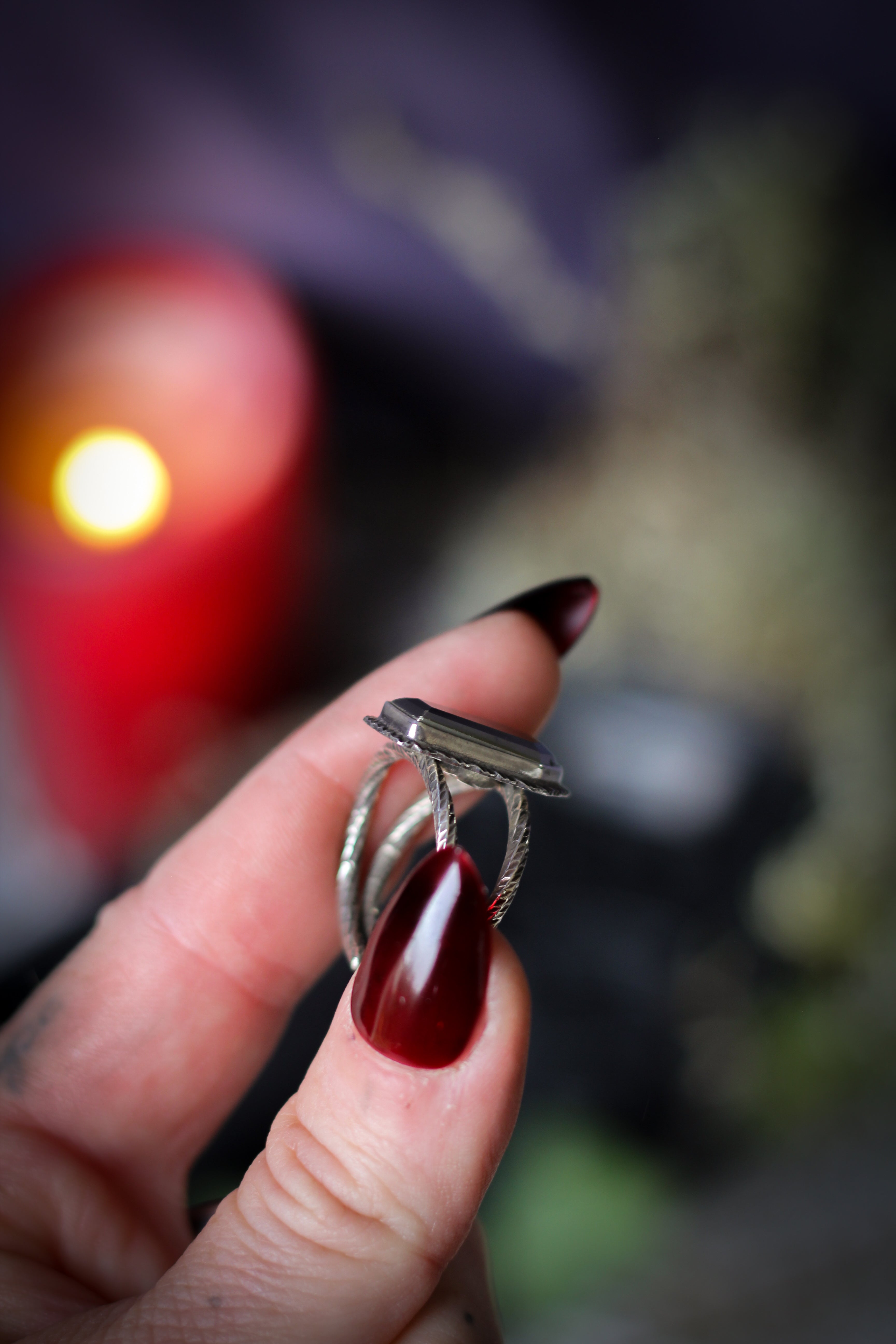 The Spirit of the Cemetery - Pyrite and silver coffin ring, forged skull on the back