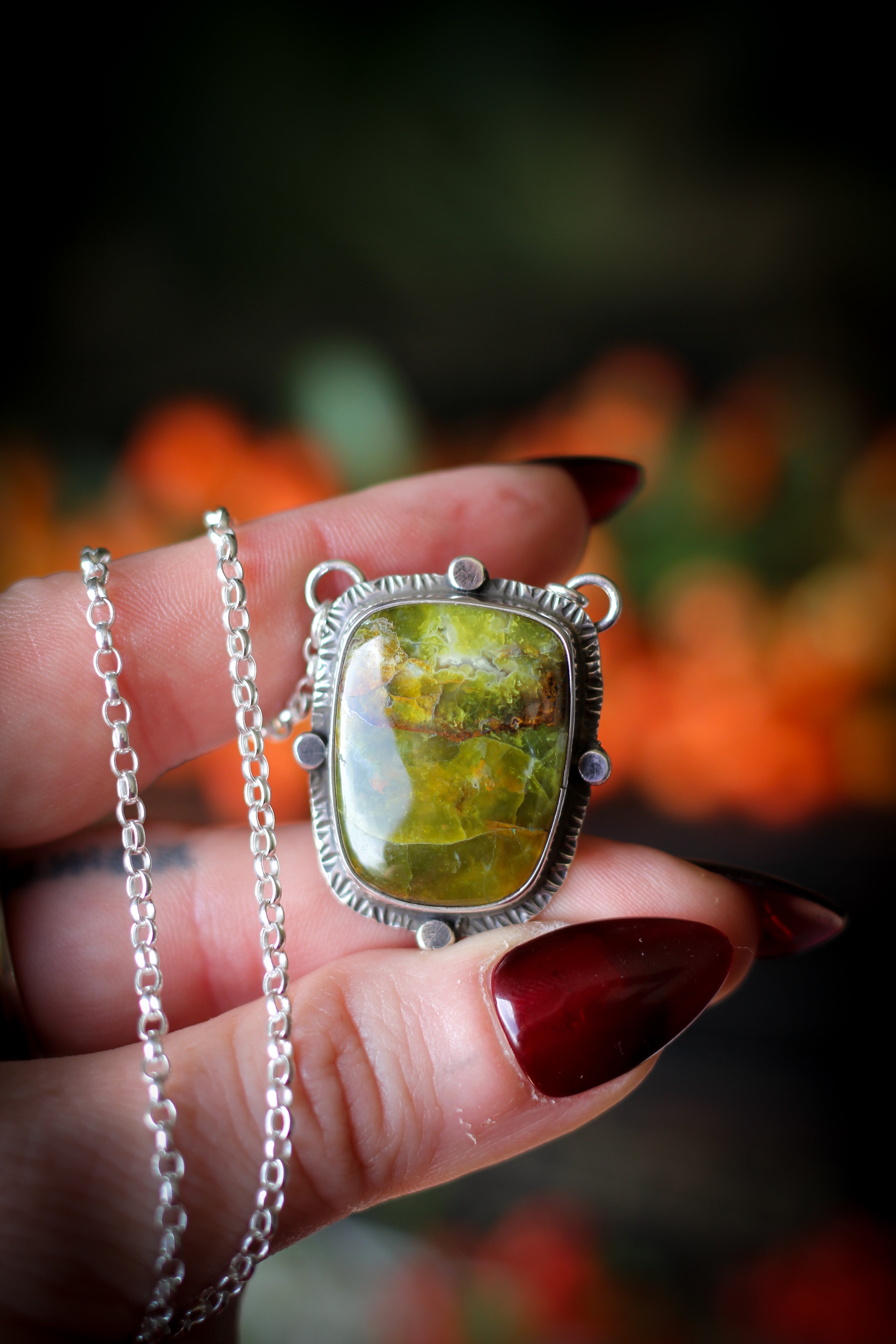 The Goat - Green opal and silver medallion, goat's head on the back