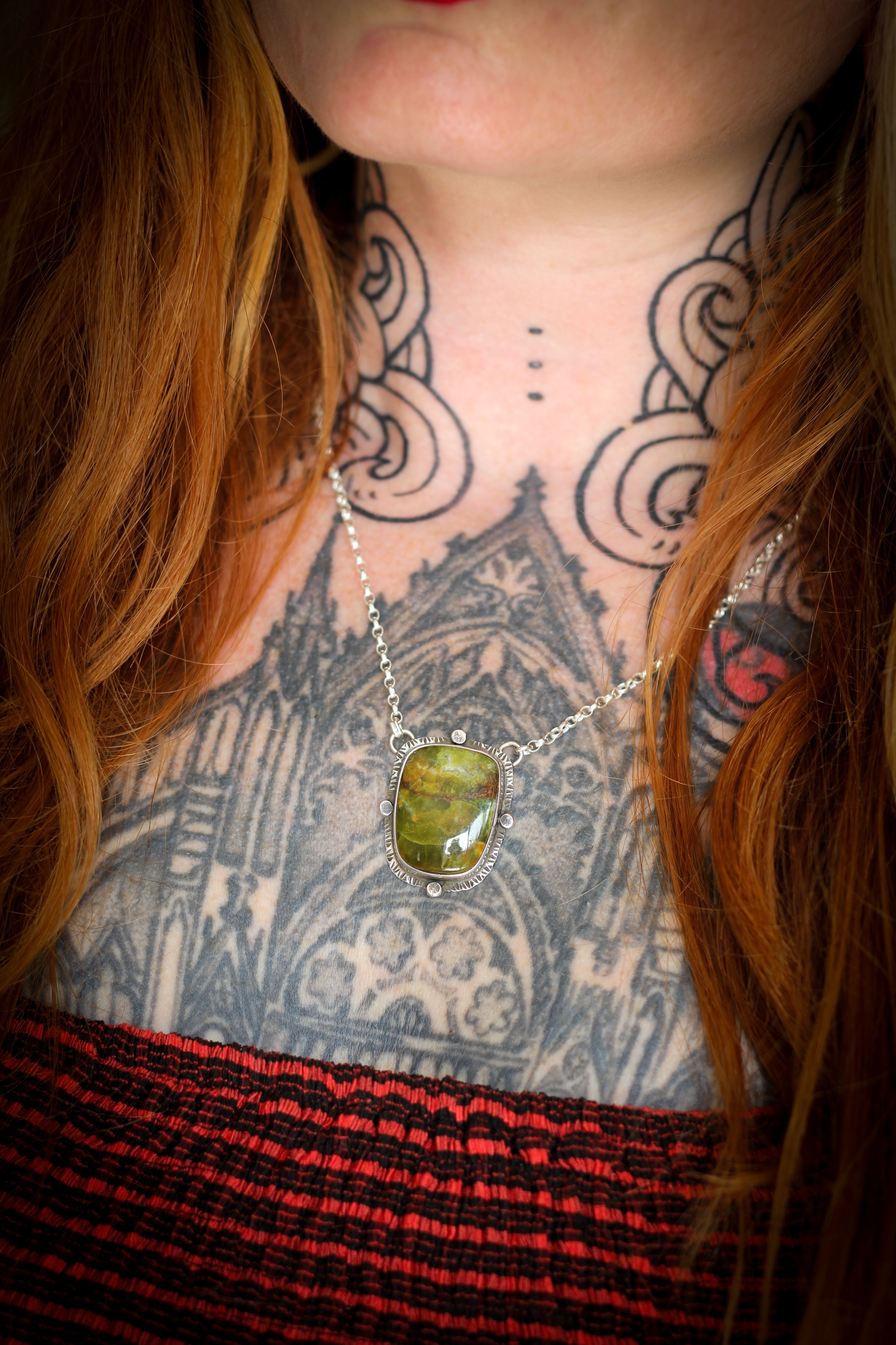 The Goat - Green opal and silver medallion, goat's head on the back