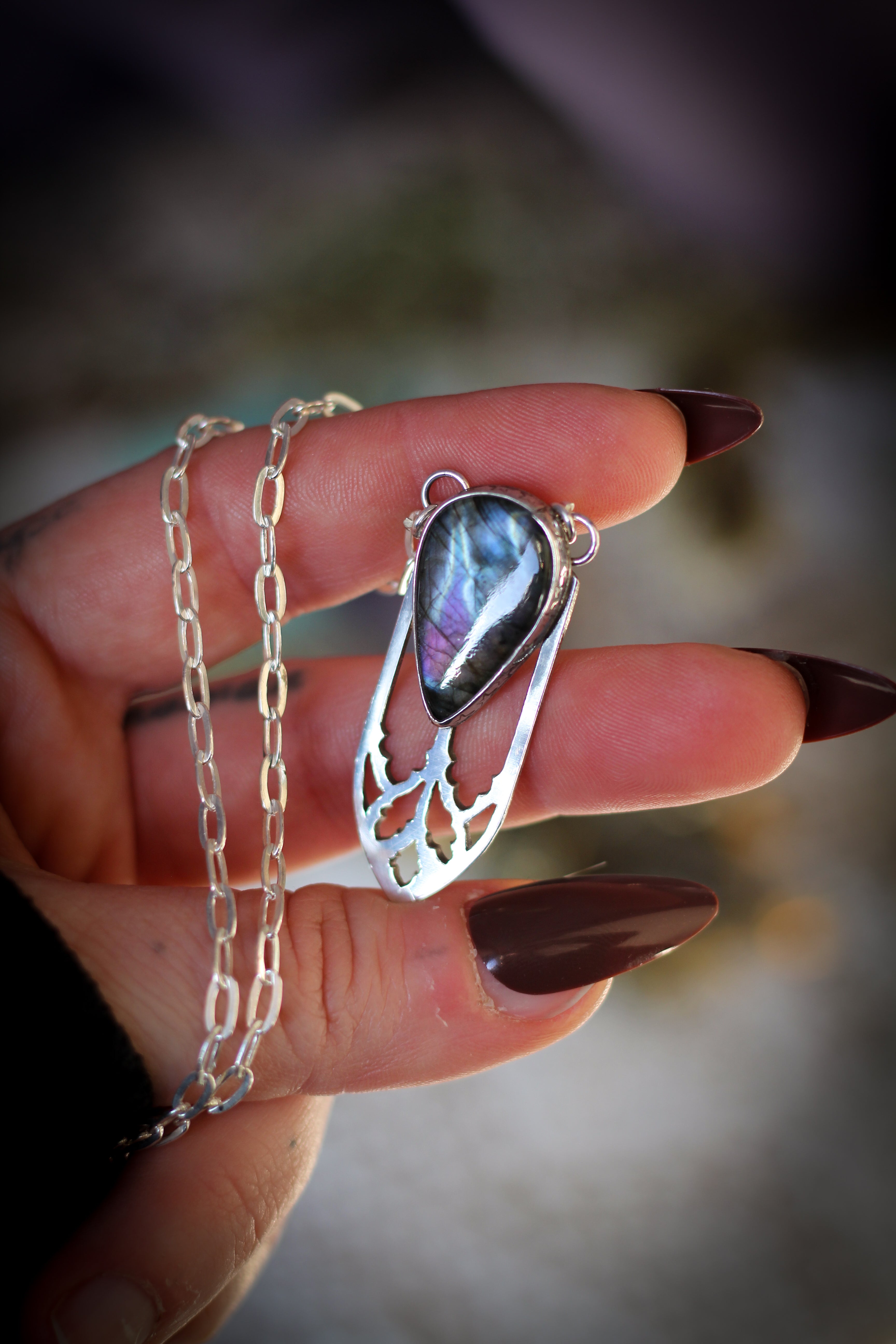 Cosmos - Rainbow Labradorite (Spectrolite) and Silver Gothic Arch Necklace