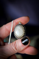 Third Eye - African Moonstone (Peristerite) and Silver Necklace, Moth on Back