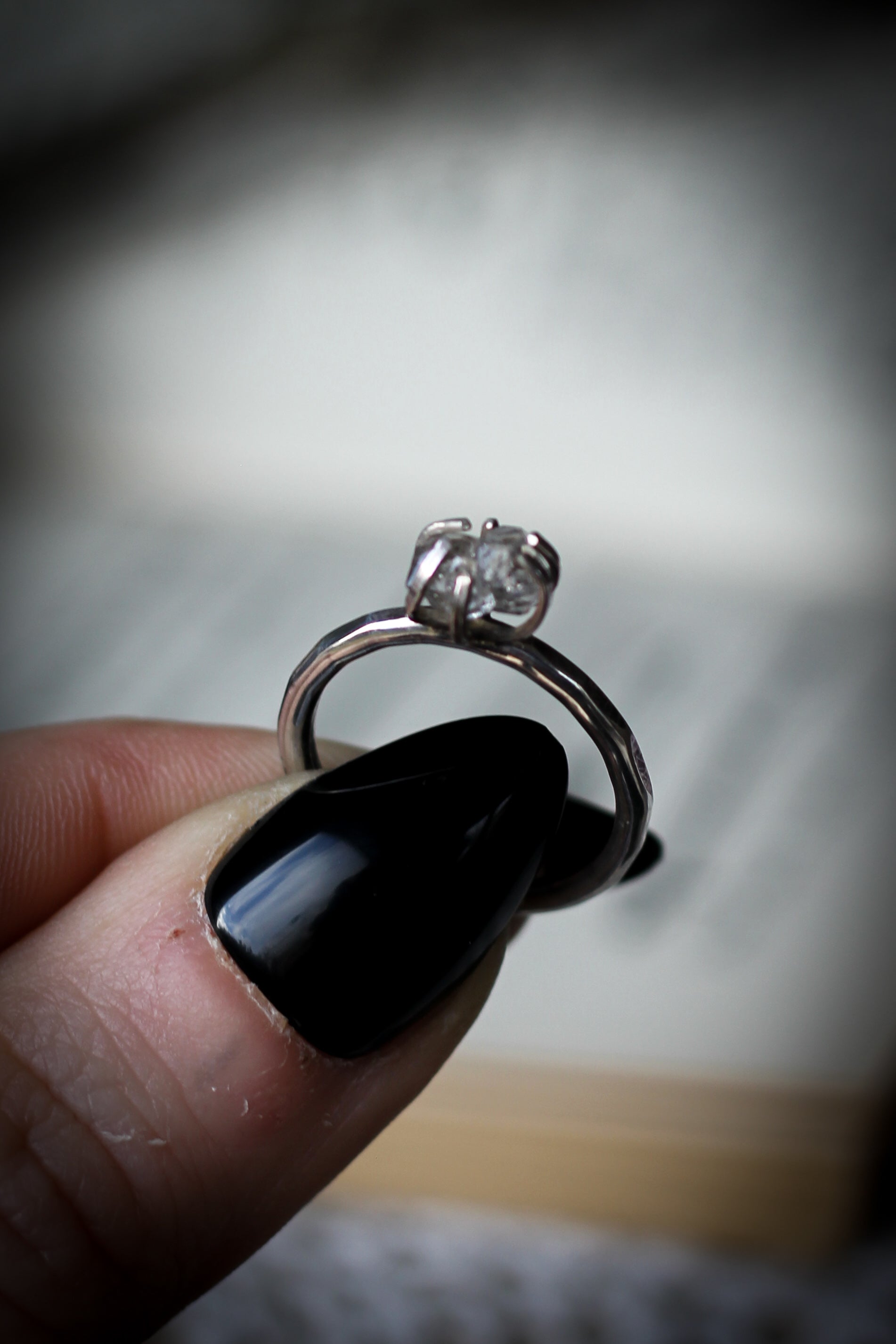 Pure Magie - Anello in argento e diamante Herkimer grezzo