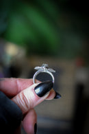 The Jewel of Hel - Rough Herkimer Diamond and Silver Ring, Forged Skull