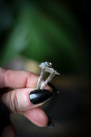 The Jewel of Hel - Rough Herkimer Diamond and Silver Ring, Forged Skull