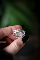 The Jewel of Hel - Rough Herkimer Diamond and Silver Ring, Forged Skull