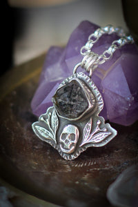 The Jewel of Hel - Raw Herkimer Diamond and Silver Necklace, Forged Skull