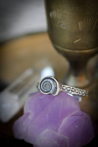 Earth Witch - Bague en fossile d'ammonite et argent