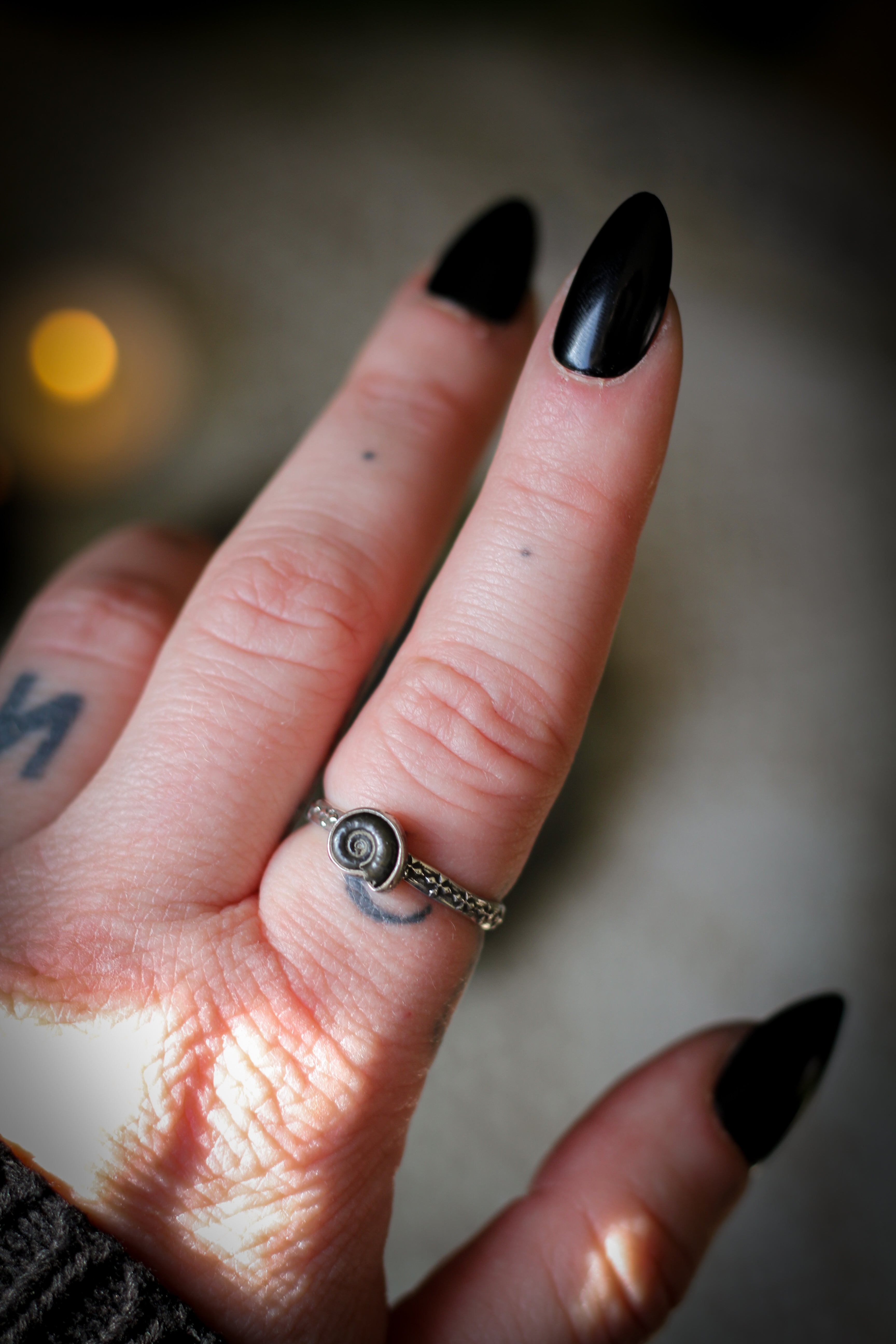 Earth Witch - Bague en fossile d'ammonite et argent