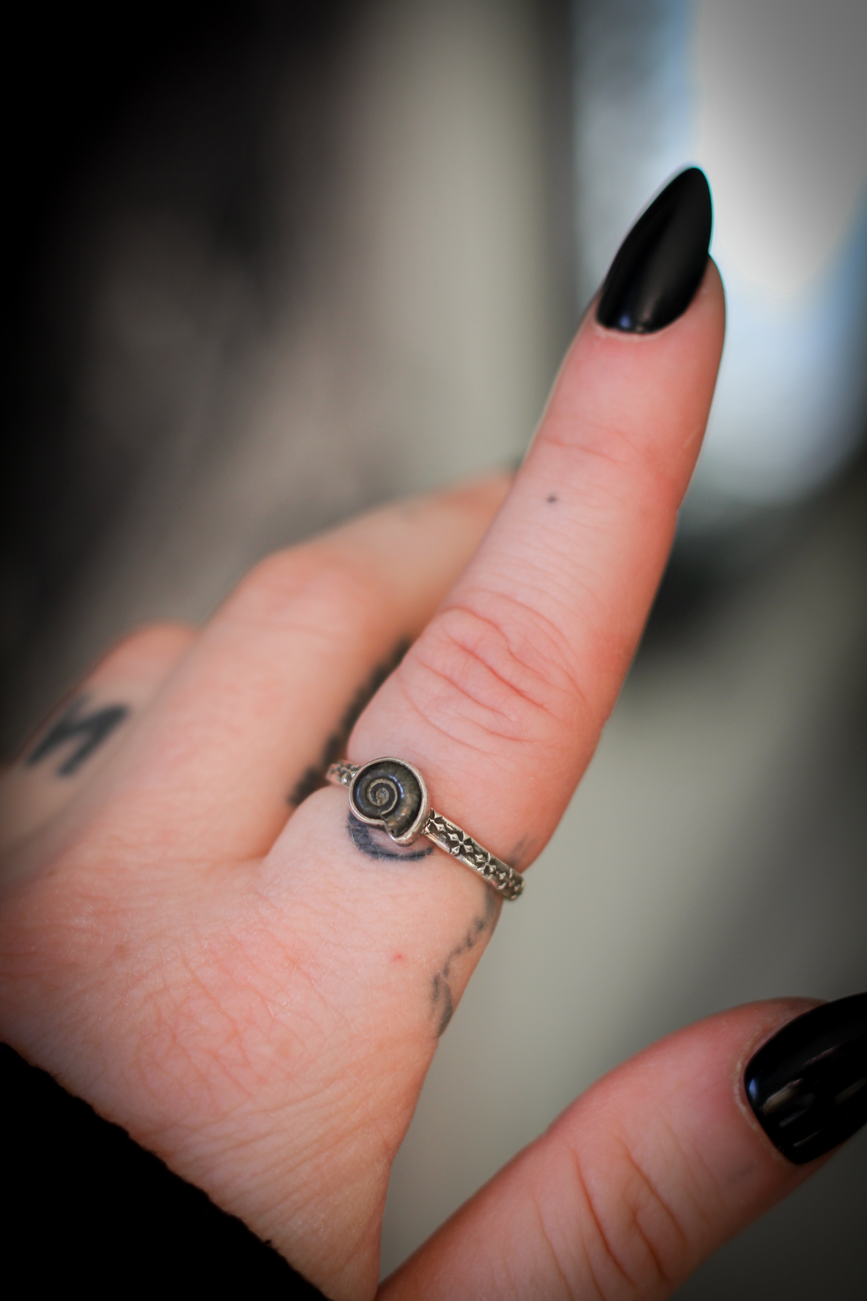 Earth Witch - Bague en fossile d'ammonite et argent