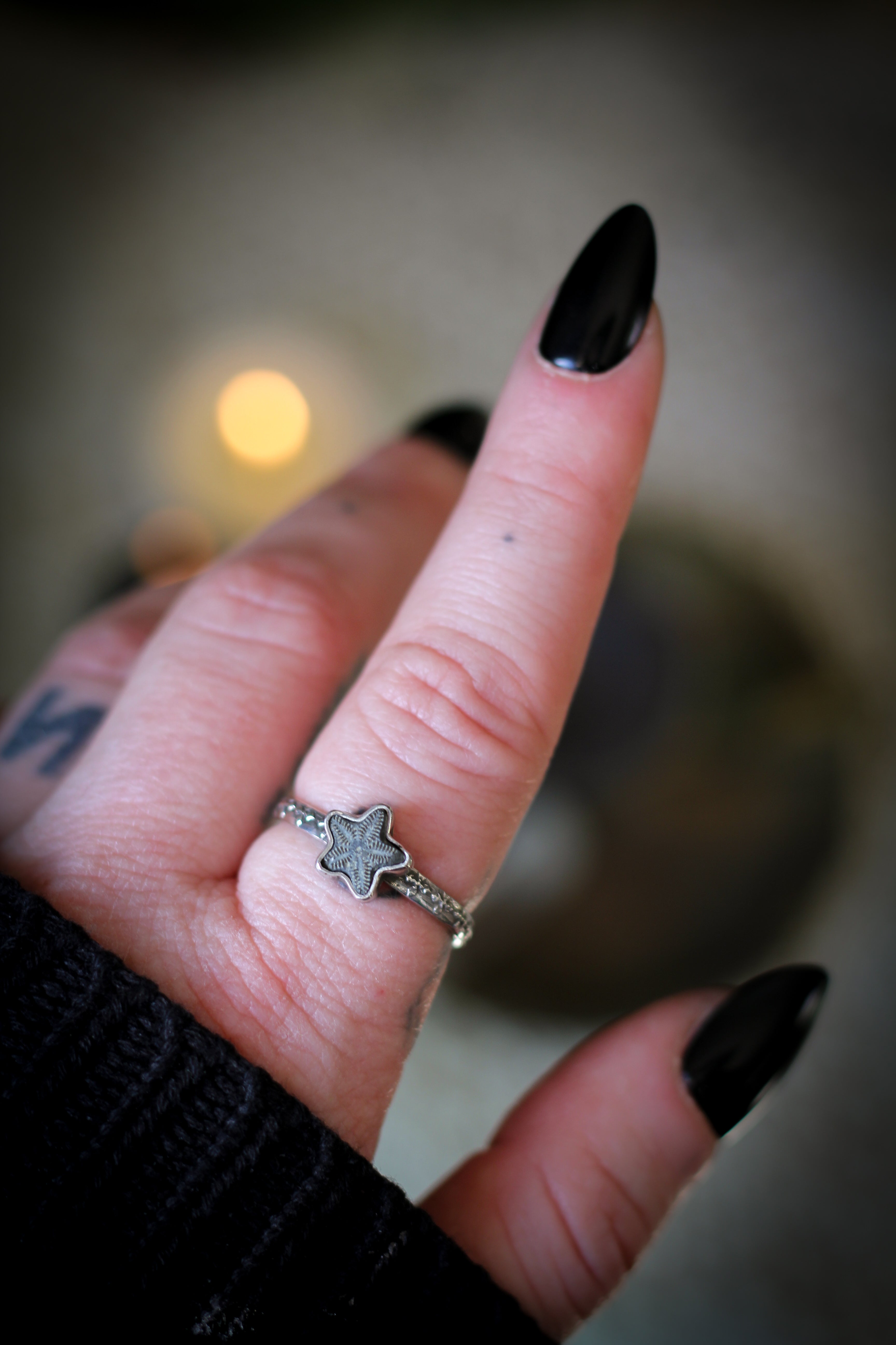 Fossile de Sirène - Bague en fossile de crinoïde et argent