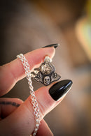 The Jewel of Hel - Raw Herkimer Diamond and Silver Necklace, Forged Skull