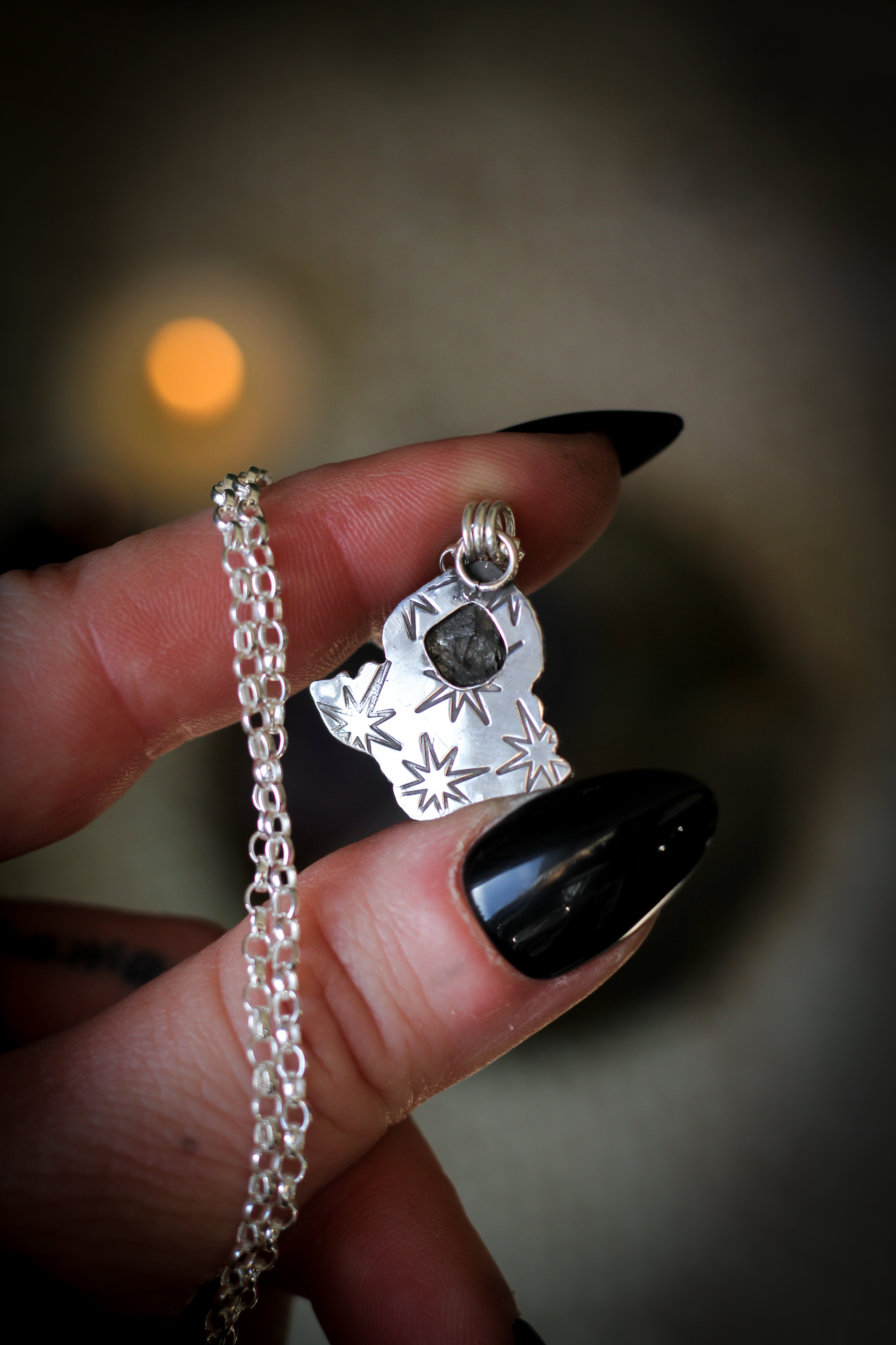 The Jewel of Hel - Raw Herkimer Diamond and Silver Necklace, Forged Skull