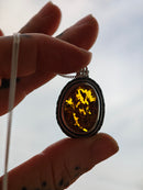[Réservé] Chrysanthemum Solis - Collier en ambre de la Baltique et argent, chrysanthème au dos