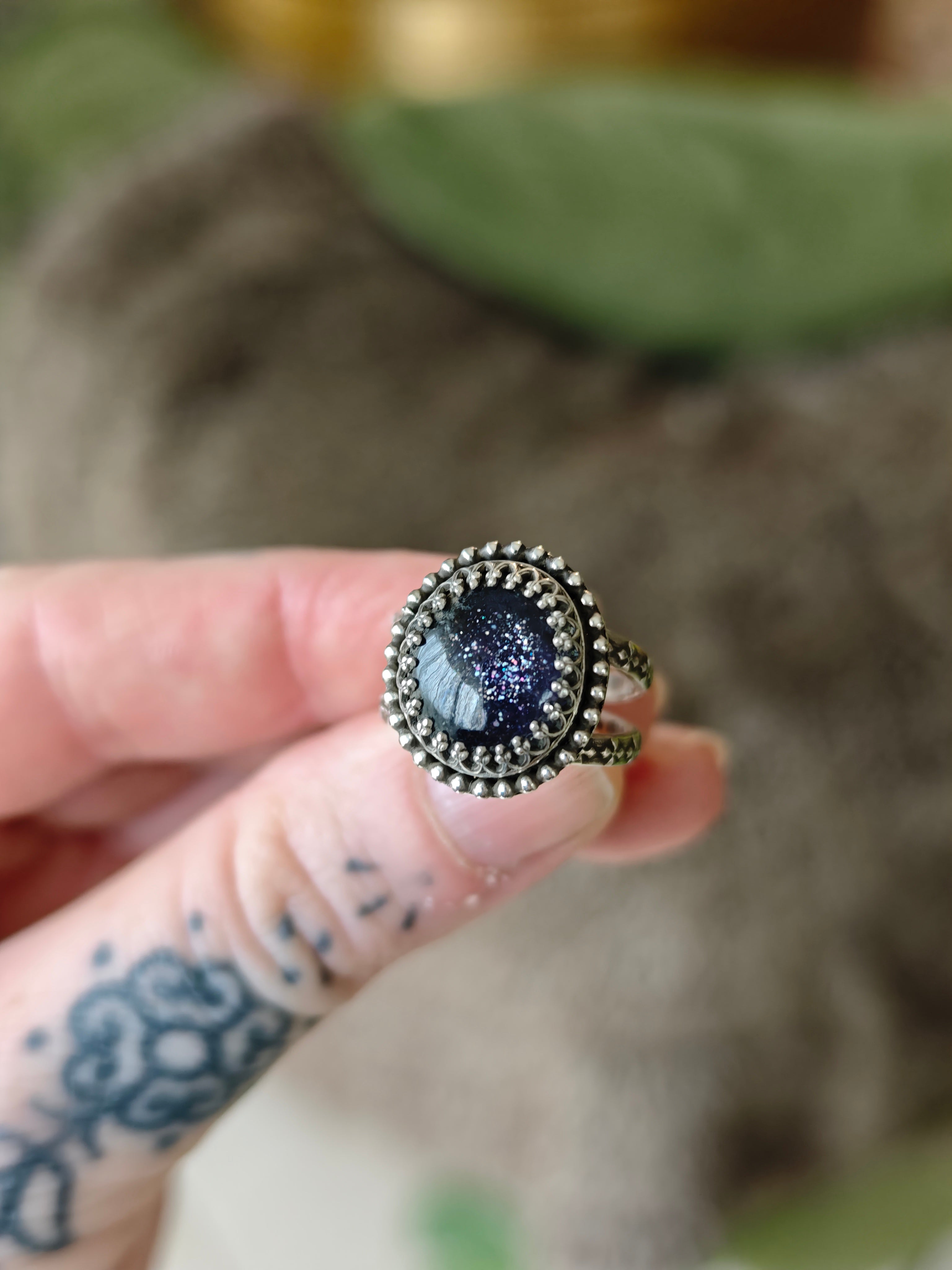[Reserved] Astro Witch - Iolite Sunstone and Silver Ring