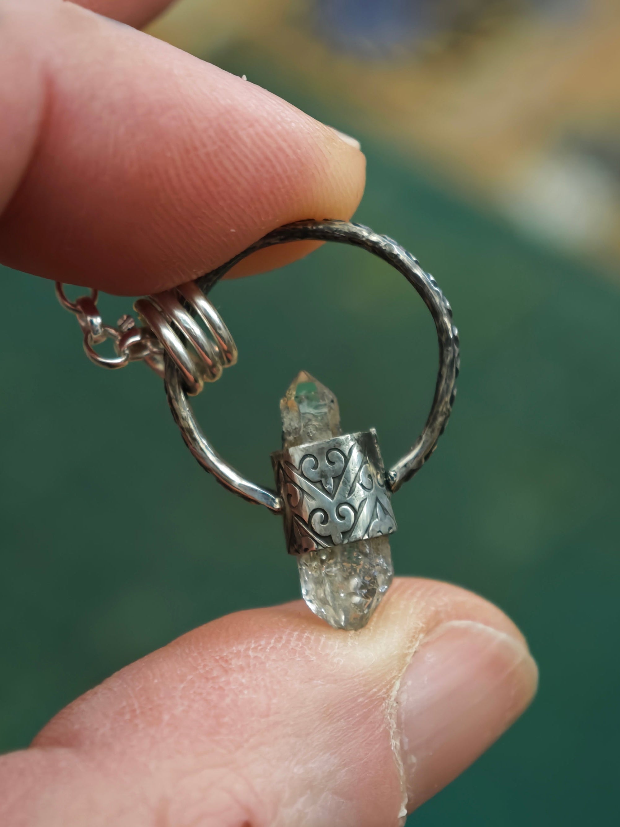 [Réservé] Le Pendule - Collier-pendule en diamant Herkimer et argent