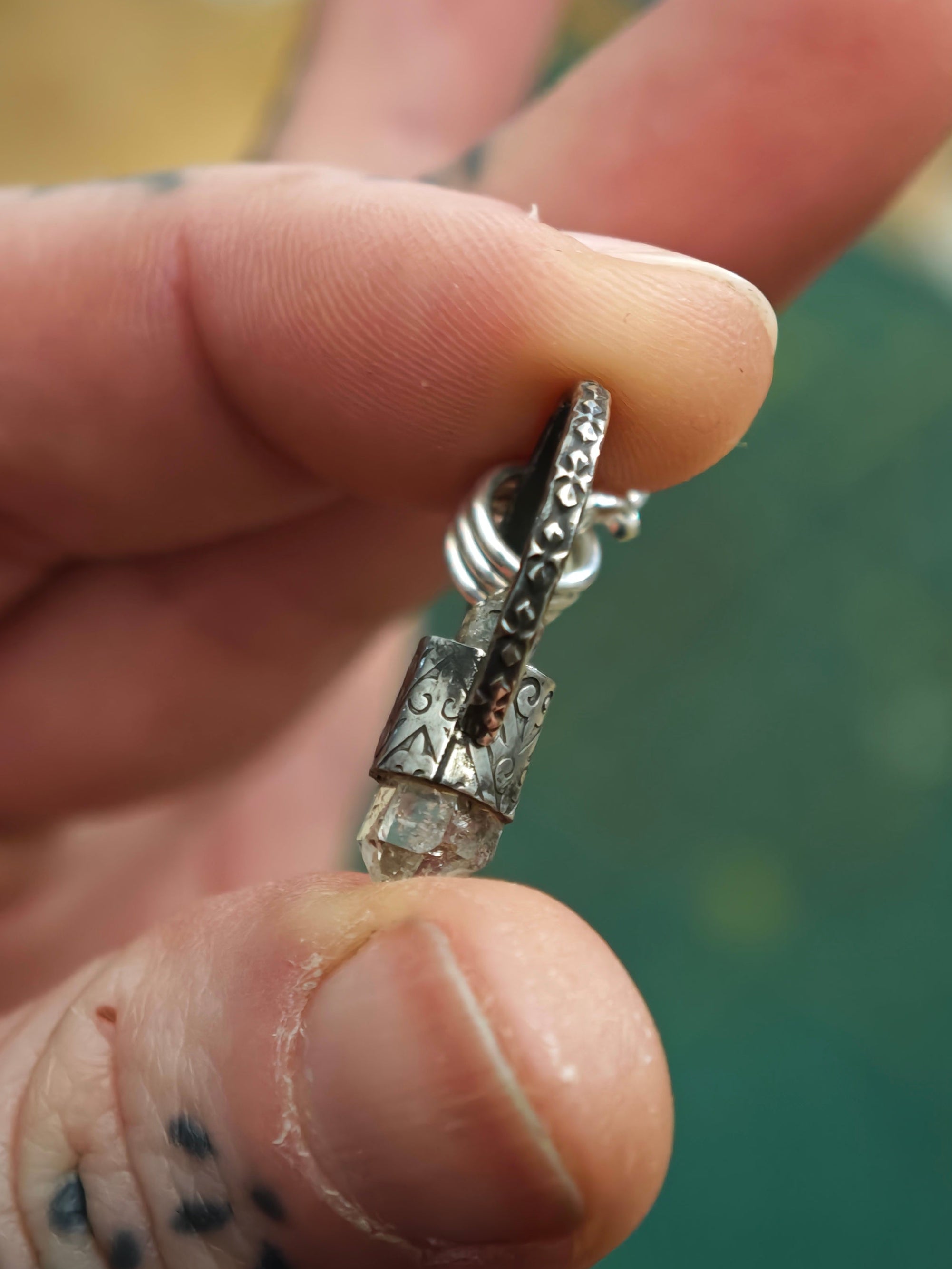 [Réservé] Le Pendule - Collier-pendule en diamant Herkimer et argent