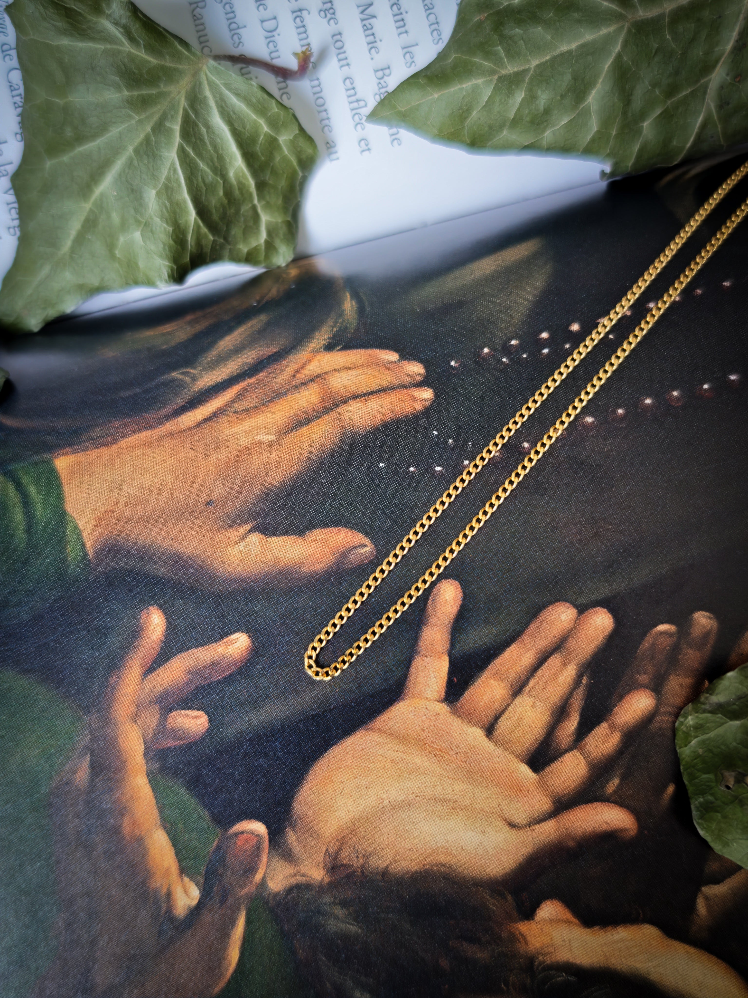 Chaîne laiton plaqué or, maille gourmette diamantée 1,8mm, 45cm