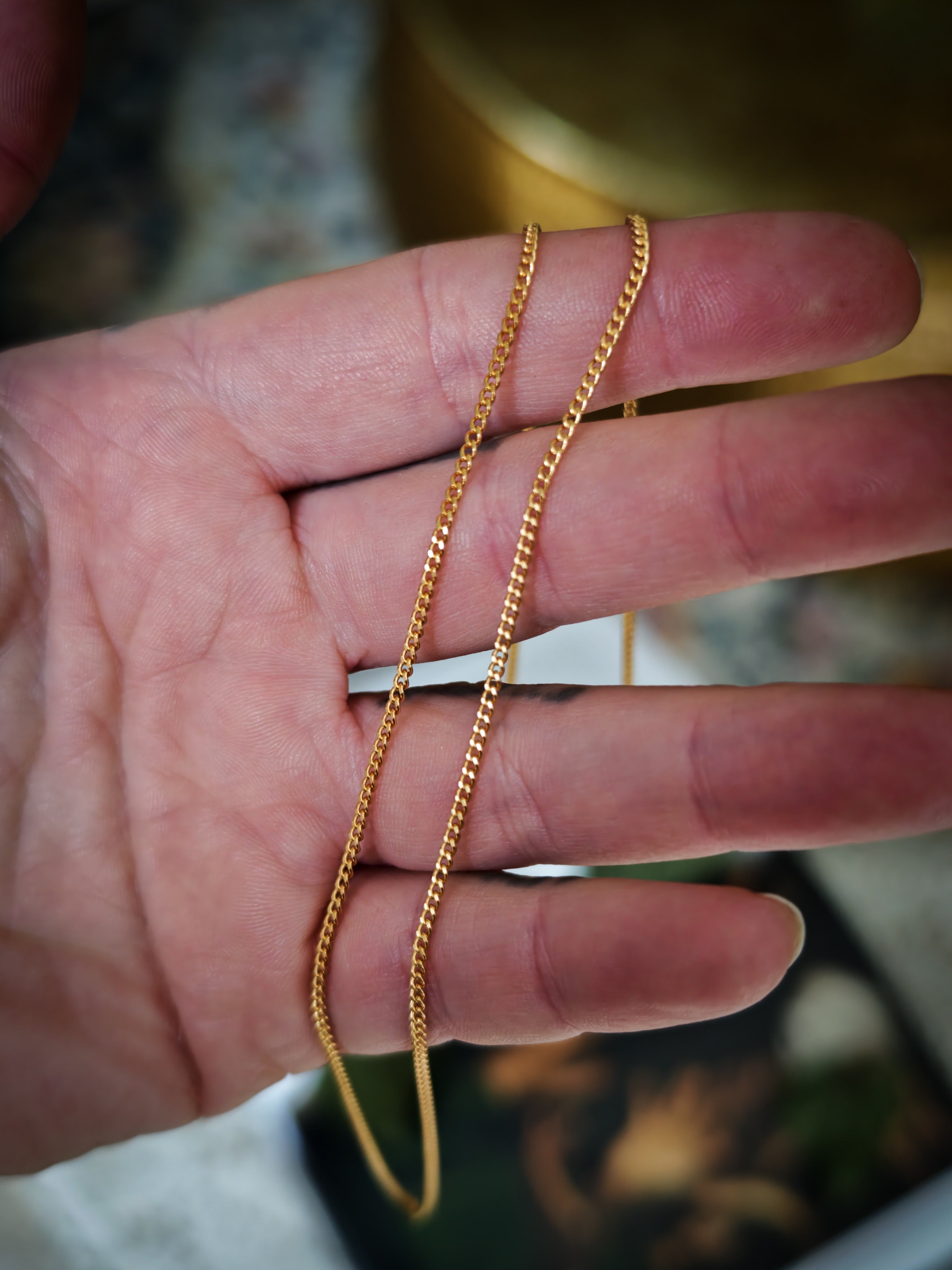 Chaîne laiton plaqué or, maille gourmette diamantée 1,8mm, 45cm