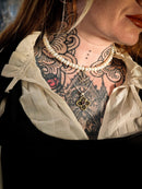 Hereticus - Pendentif vitrail gothique en grenat brut, laiton et argent