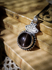 Divination - Scapolite and silver pendant, butterfly embossed