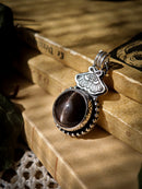 Divination - Scapolite and silver pendant, butterfly embossed