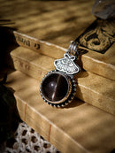 Divination - Scapolite and silver pendant, butterfly embossed