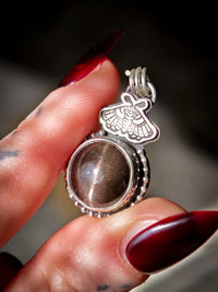 Divination - Scapolite and silver pendant, butterfly embossed